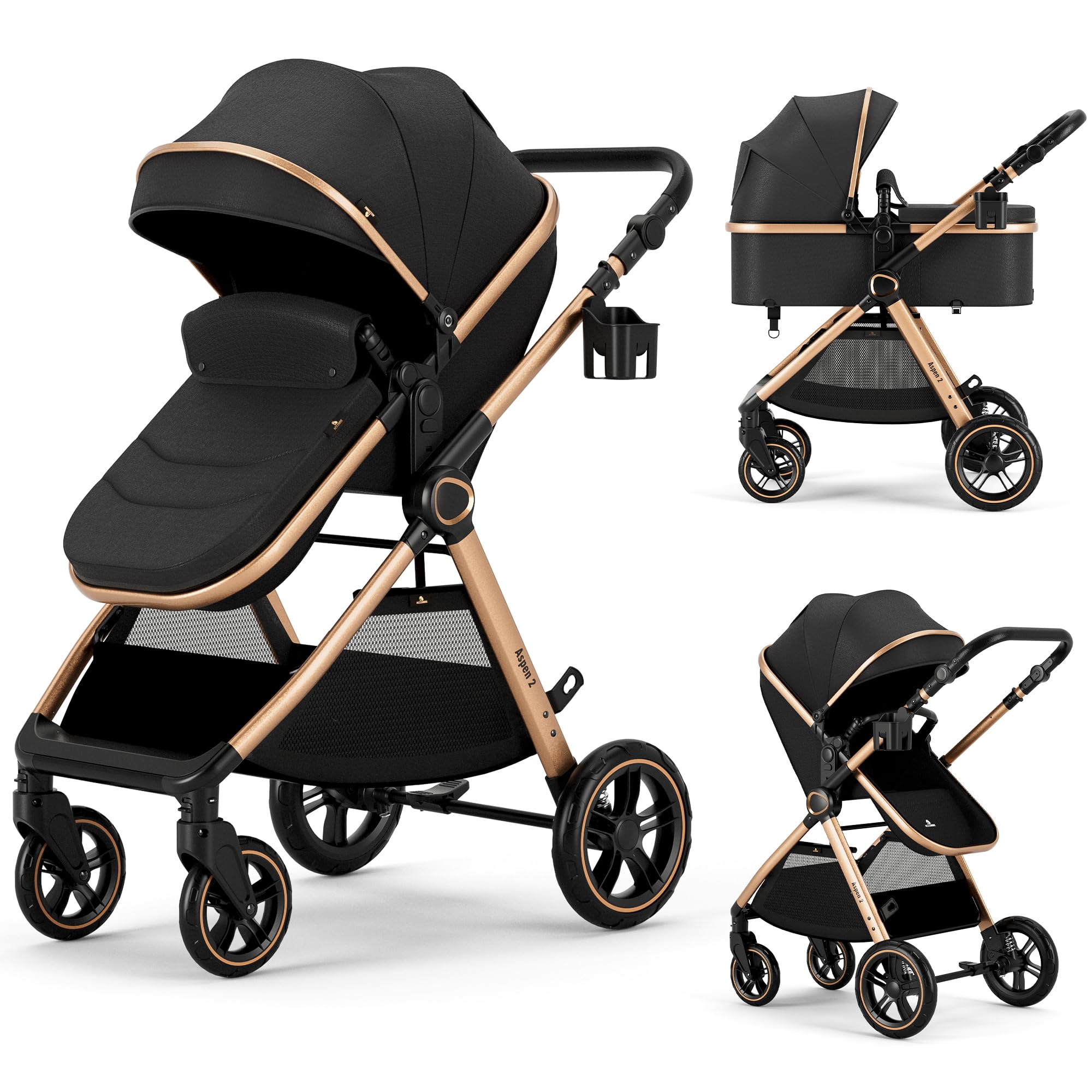 2 in 1 Baby Stroller & Convertible Bassinet Pushchair for Newborns to Toddlers 0-36 Months - Lightweight Travel Stroller for Shopping, Park Walks & Airplane Travel