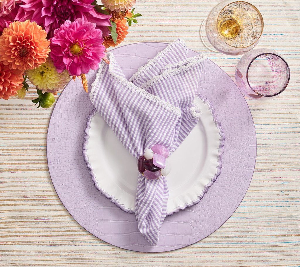 Lilac Crocodile Embossed Placemats Set of 4 - Waterproof & Heat-Resistant Dining Table Mats for Home Kitchen, Party, and Outdoor Picnic Use