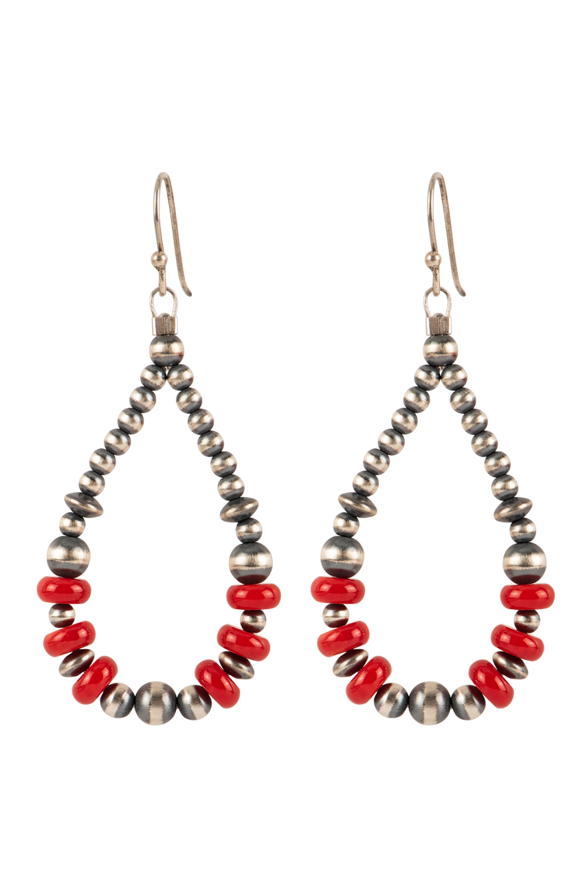 Paige Wallace Navajo Pearl & Coral Earrings - Handmade Sterling Silver Dangle Earrings with Genuine Coral Beads | Perfect for Boho, Western, and Native American Fashion | Great for Parties, Weddings, and Special Occasions