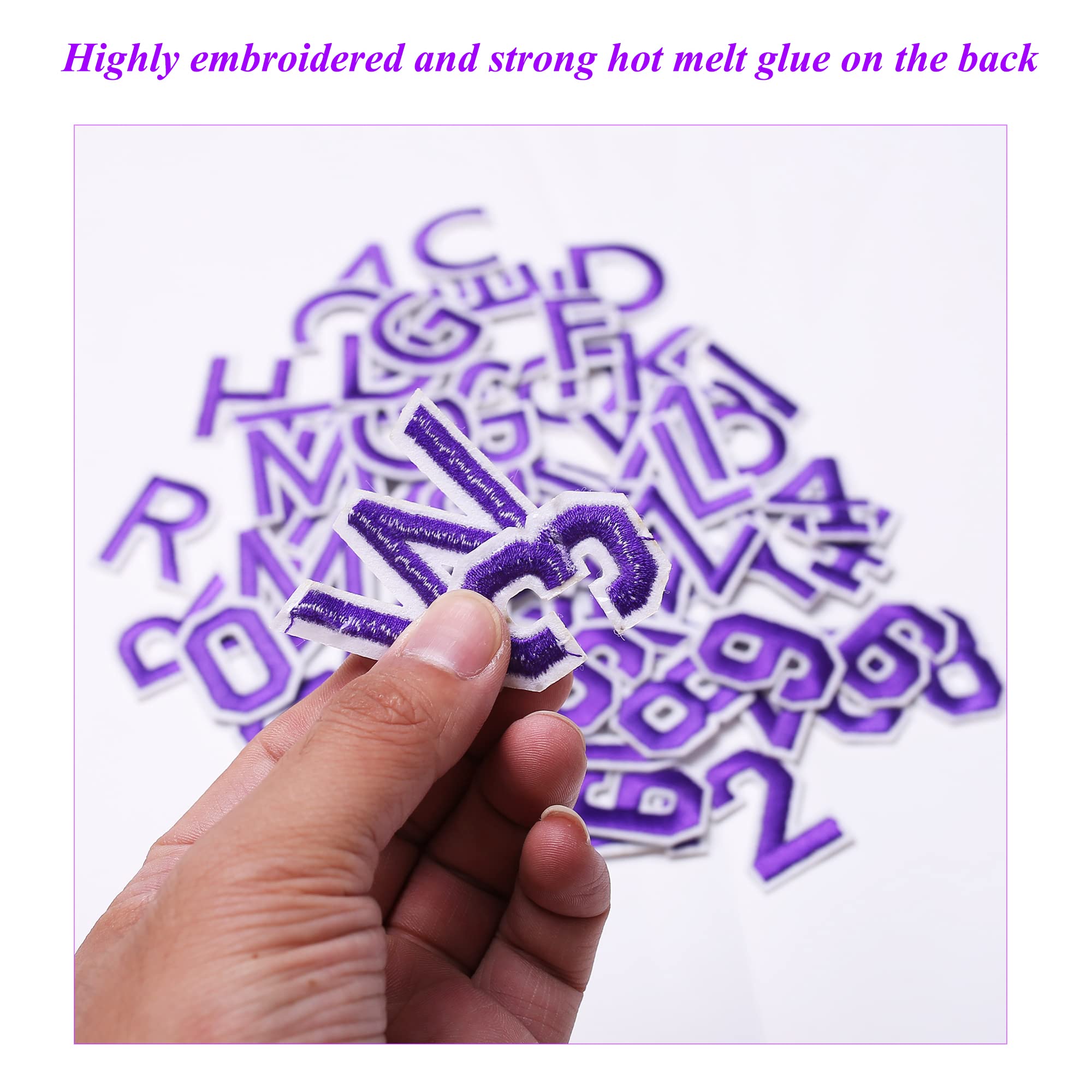 72 PCS Iron-On Embroidered Letter & Number Patches A-Z 0-9 for DIY Clothes, Hats, Jeans - Purple Fabric Applique for Customizing Jackets, Bags & School Uniforms