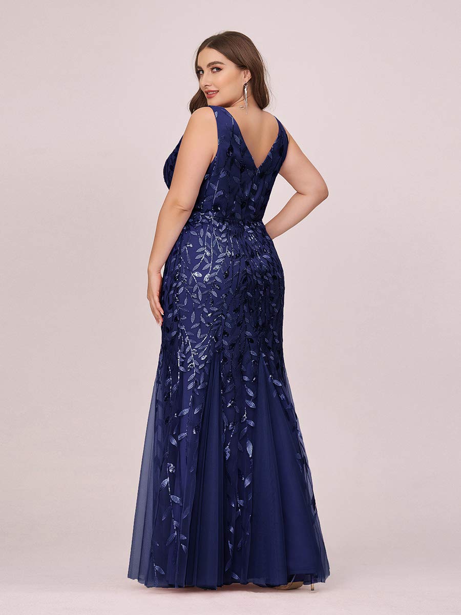Ever-Pretty Women's Sequin V-Neck Sleeveless Bodycon Mermaid Evening Gown Plus Size Formal Prom Dress 07886-PZUSA - Perfect for Weddings, Galas & Special Occasions