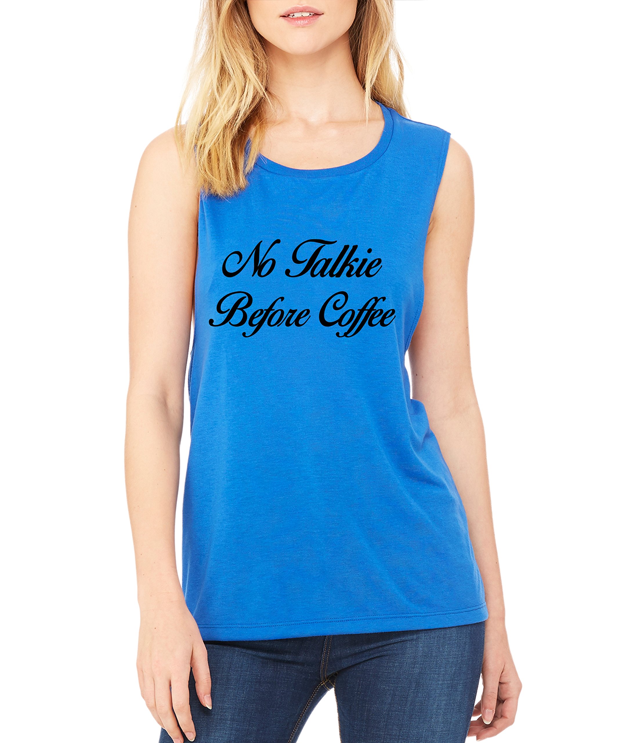 ALLNTRENDS Women's Flowy Muscle Tank Top - Breathable Workout Shirt for Yoga, Running & Gym | No Talkie Before Coffee Graphic Tee for Casual Wear