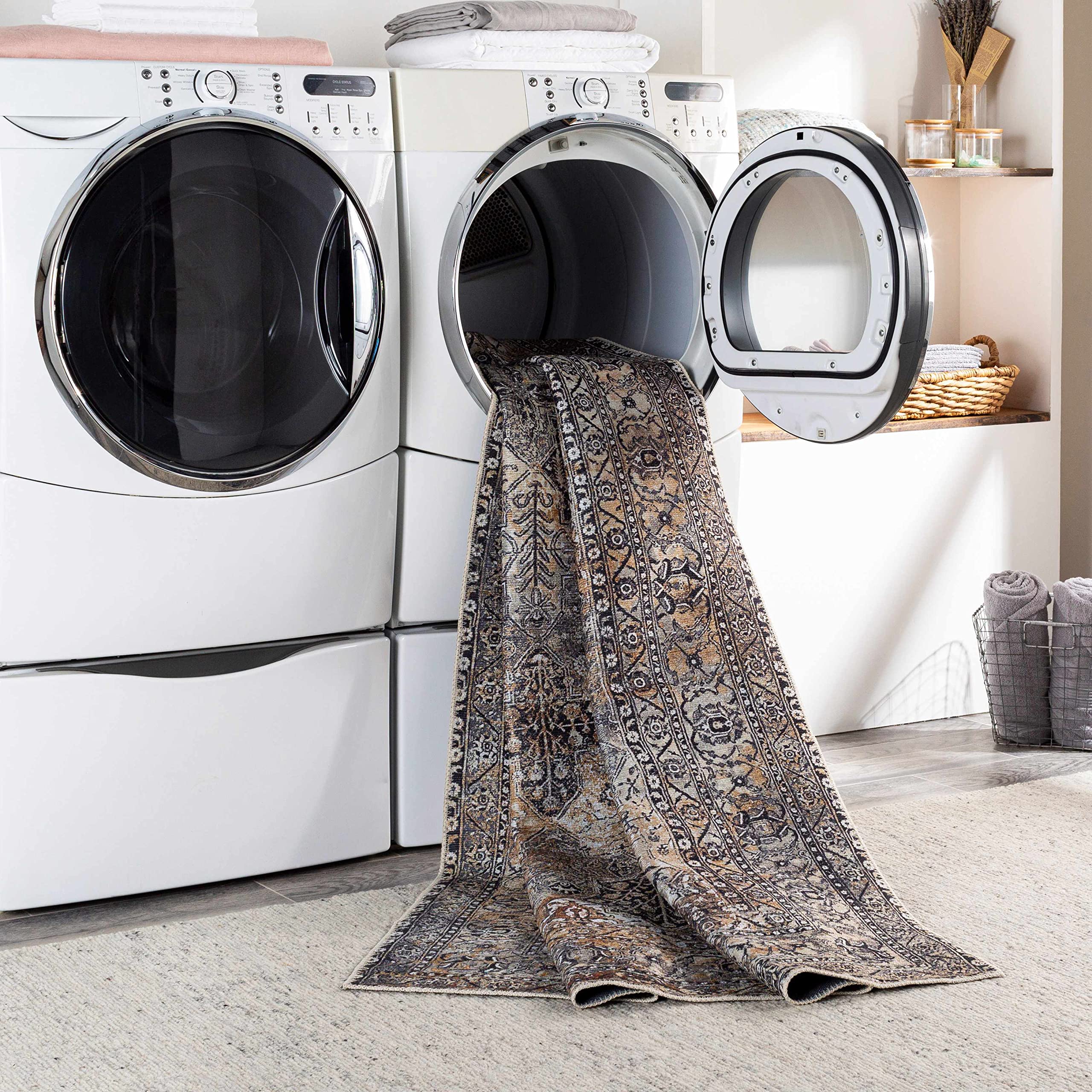 Hauteloom Dagatan Machine Washable Area Rug for Living Room & Bedroom - Soft & Durable - Black, Brown, Gray - 7'10