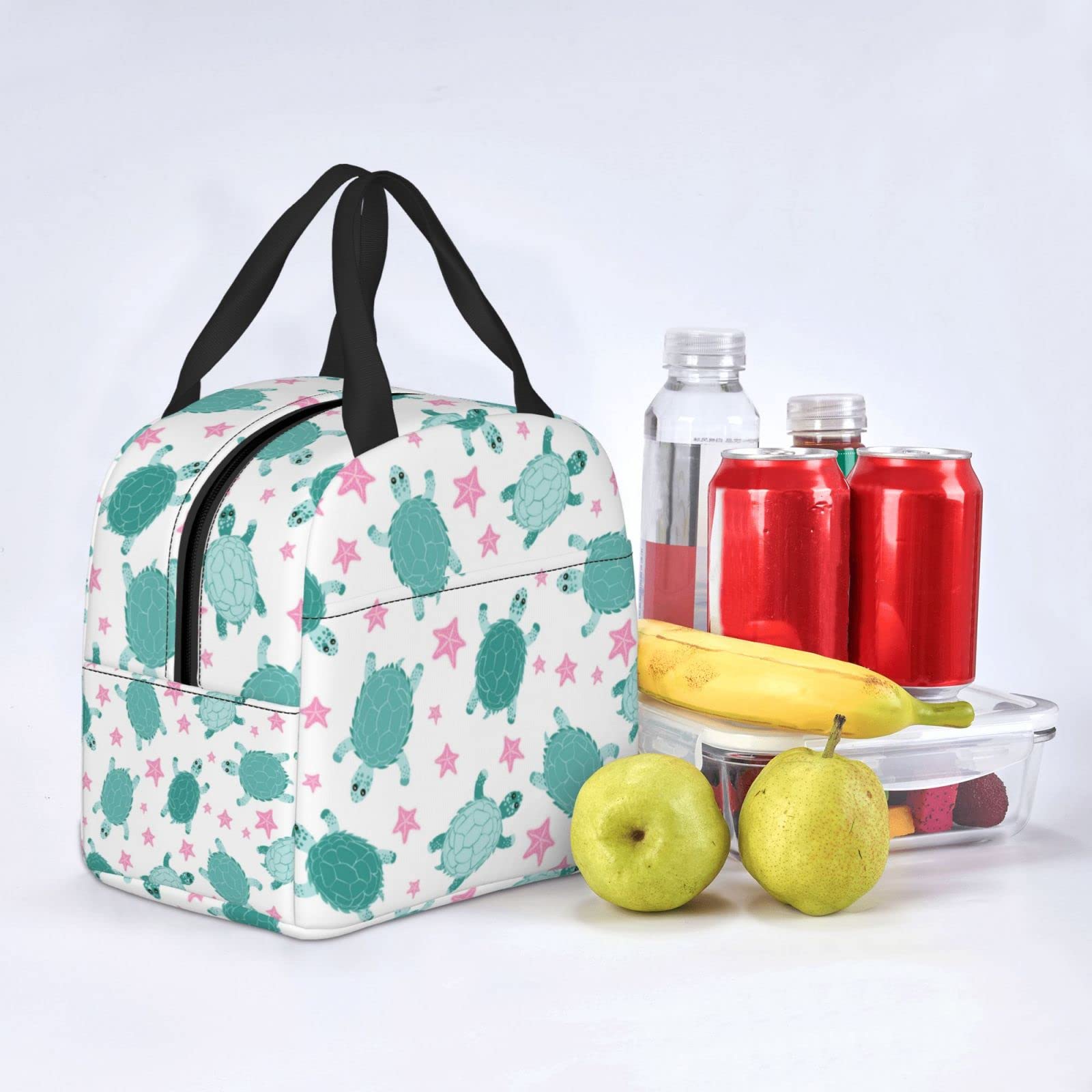 Insulated Lunch Box with Summer Turtle & Starfish Pattern - Reusable Meal Container for School, Work, Travel & Picnic | Portable Tote Bag for Teens, Boys & Girls