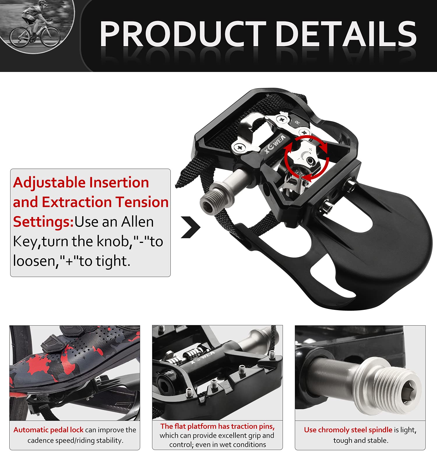 XEWEA SPD Compatible Spin Bike Pedals with Toe Clip Straps - 9/16
