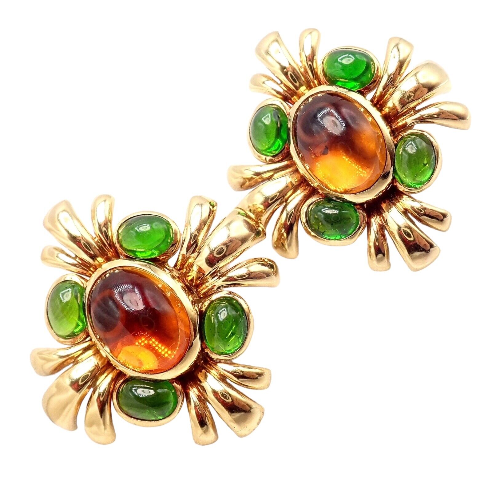 Authentic Verdura 18k Yellow Gold Citrine & Green Tourmaline Vintage Drop Earrings - Perfect for Weddings, Parties & Special Occasions