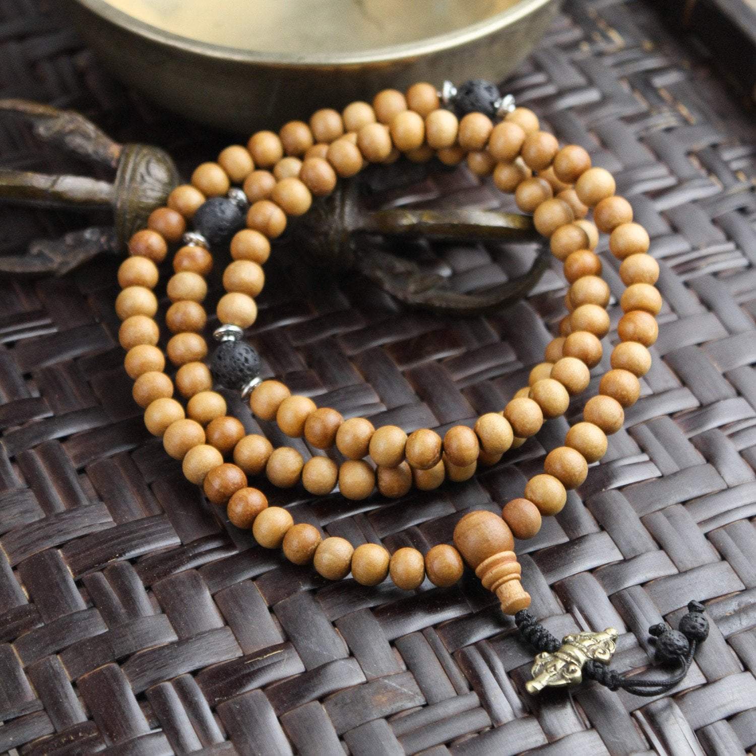 108 Bead Natural Wood & Lava Rock Mala Prayer Bracelet - Meditation, Yoga & Spiritual Healing Accessory