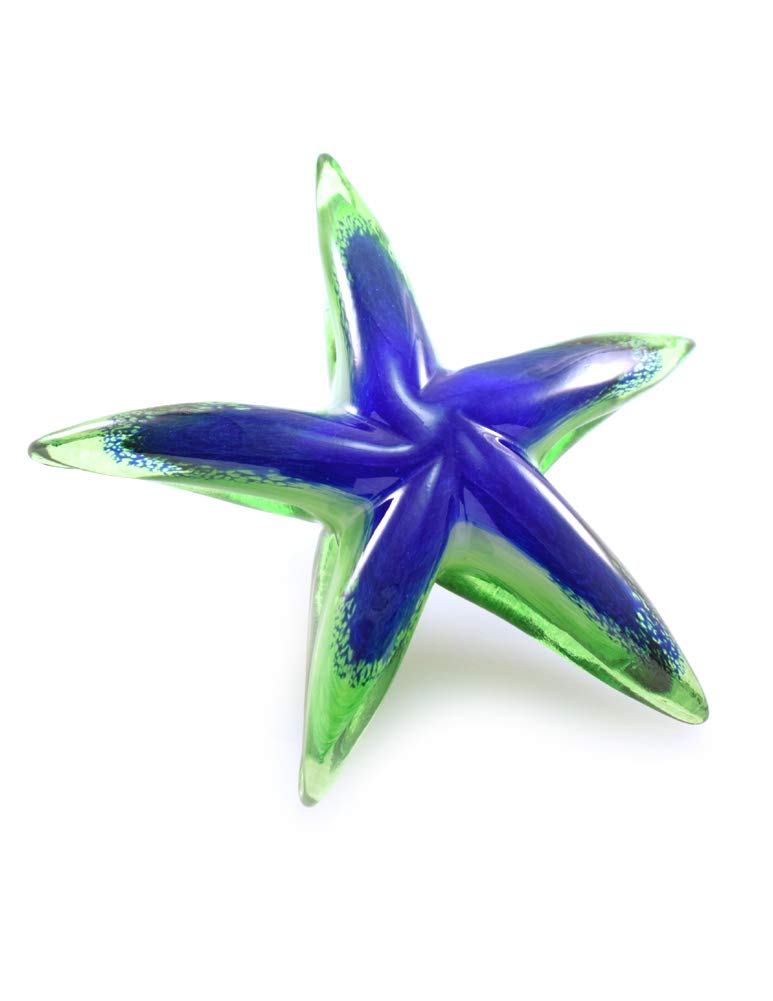 Handmade Blue-Green Blown Glass Starfish Paperweight Sculpture | 6-Inch Artisan Craft | Perfect for Home Decor, Office Desk, or Gift Idea