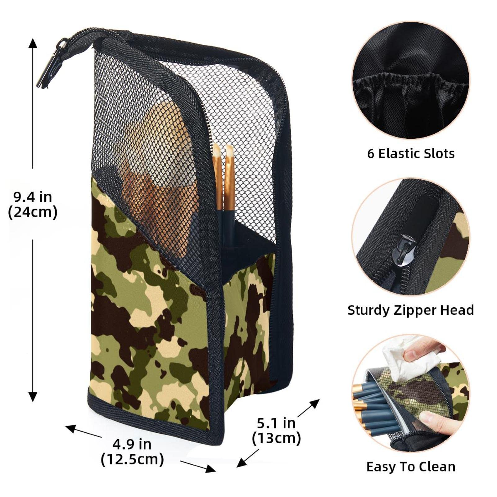 **12-Piece Makeup Brush Organizer Bag – Green Brown Camouflage, Portable Travel Makeup Brush Holder Case – Perfect for Travel, Home & Professional Makeup Artists**