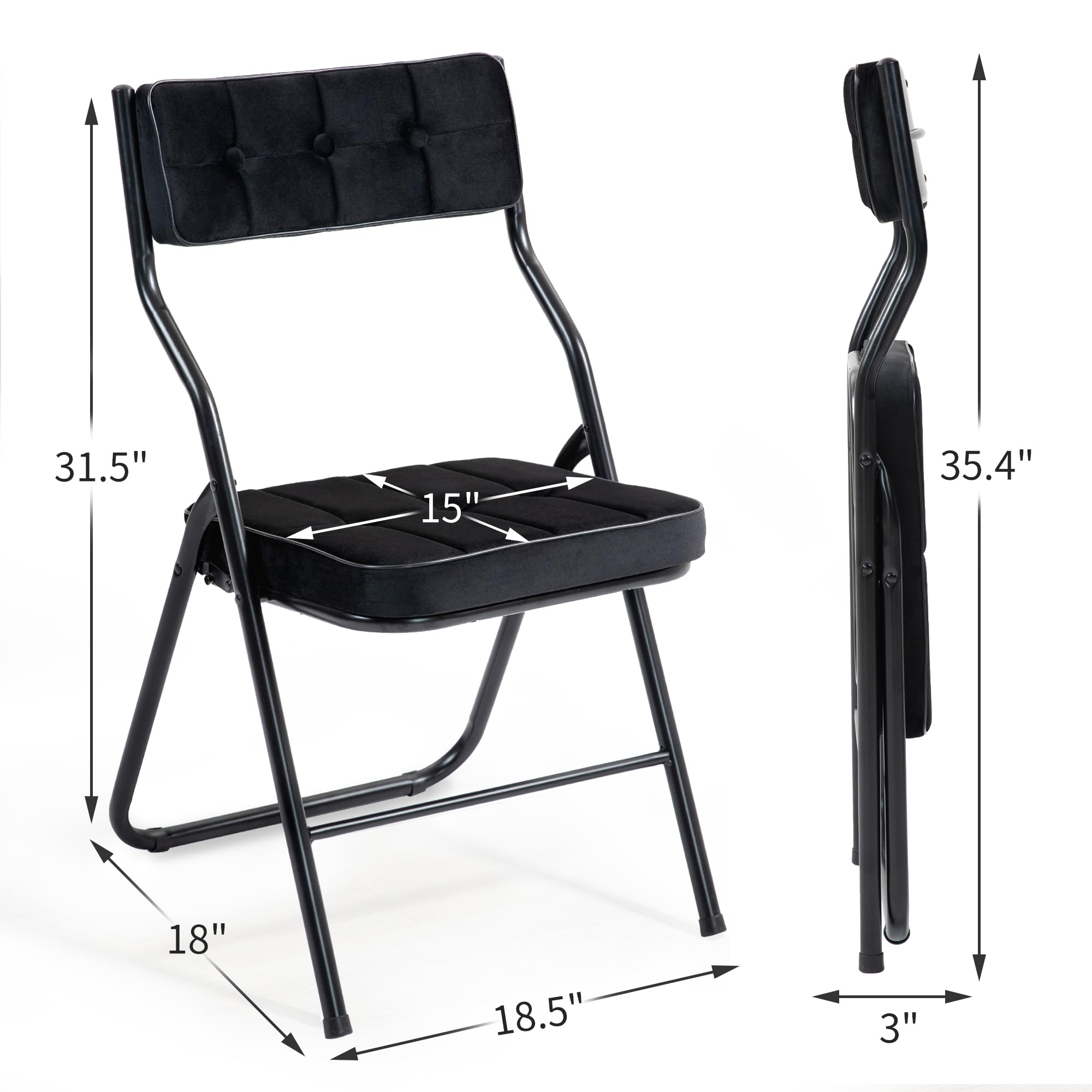 HOMEFUN 4 Pack Padded Folding Chairs with Cushion - Foldable Dining Chairs for Kitchen, Office, Wedding & Party - Portable Extra Seating for Guests (Black) - Perfect for Indoor & Outdoor Events, Home Use and Gatherings