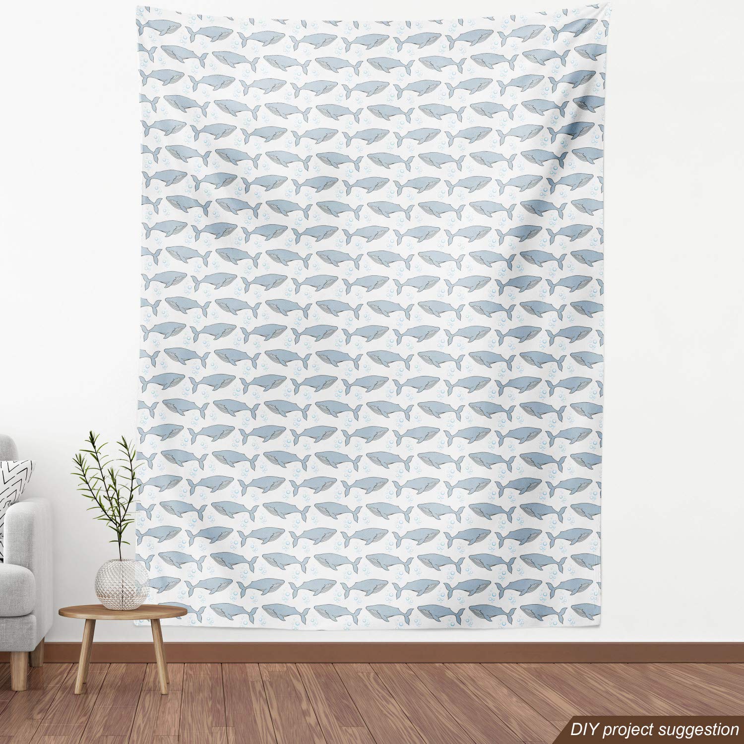 Ambesonne Whale Fabric by The Yard - Cartoon Whales on Bubbles Blue Background Ocean Theme Decorative Fabric for Upholstery, Curtains, DIY Crafts - 3 Yards White Pale Blue - Perfect for Nursery Decor, Beach House Accents & Marine-Themed Home Projects