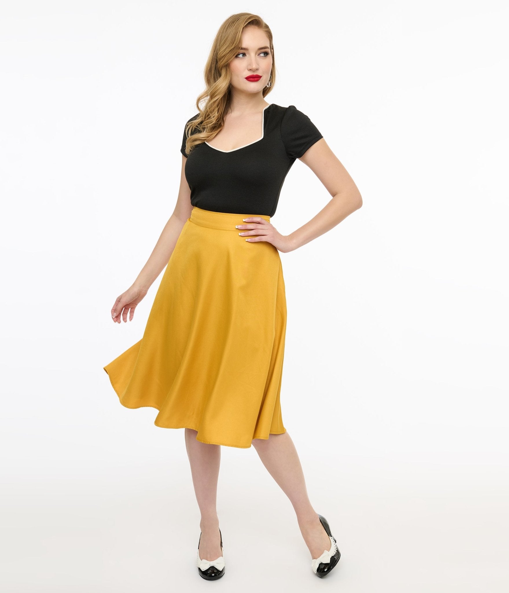 Vintage 1950s Yellow High Waist Swing Skirt - Retro A-Line Flared Skirt for Women - Perfect for Swing Dancing, Cocktail Parties & 1950s Themed Events