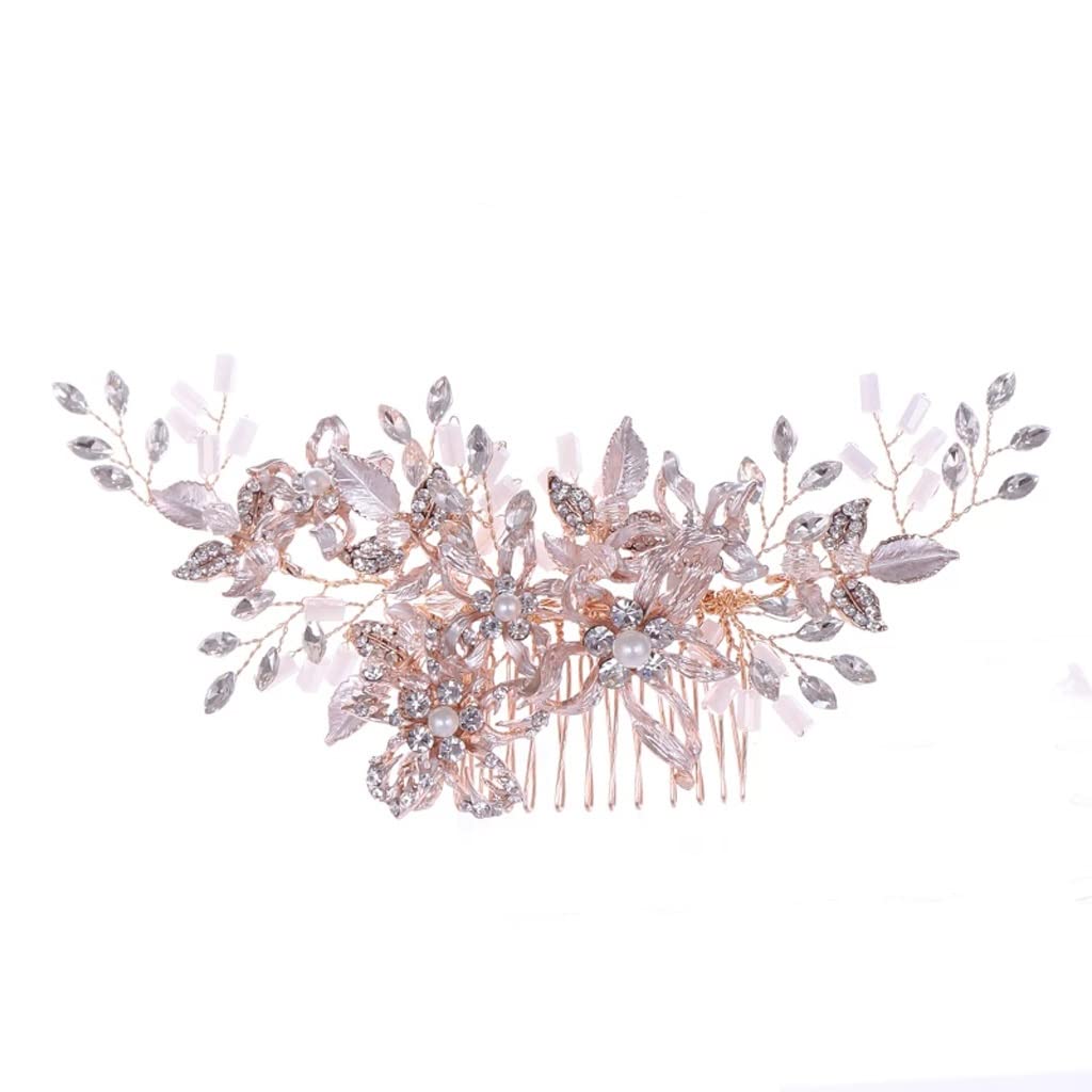 Rose Gold Rhinestone Wedding Hair Comb - Bridal Crystal Tiara Hair Accessories for Brides, Prom, and Special Occasions (Color: A, Size: One Size) - Perfect for Weddings, Parties, and Formal Events