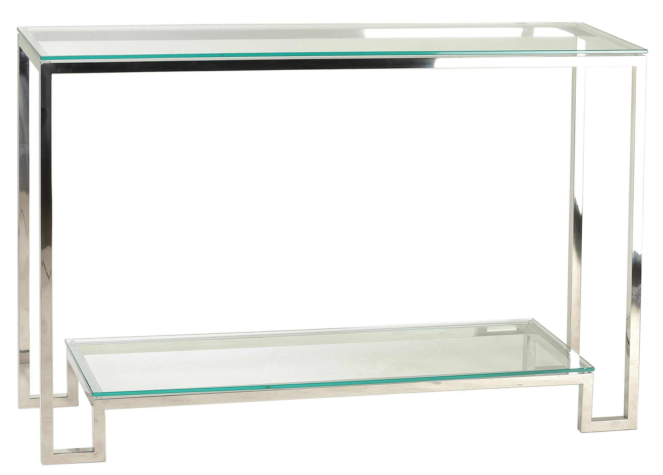 Cortesi Home Reef Contemporary 2-Shelf Glass Console Table in Silver - Modern Entryway Sofa Table for Living Room, Hallway & Office Decor