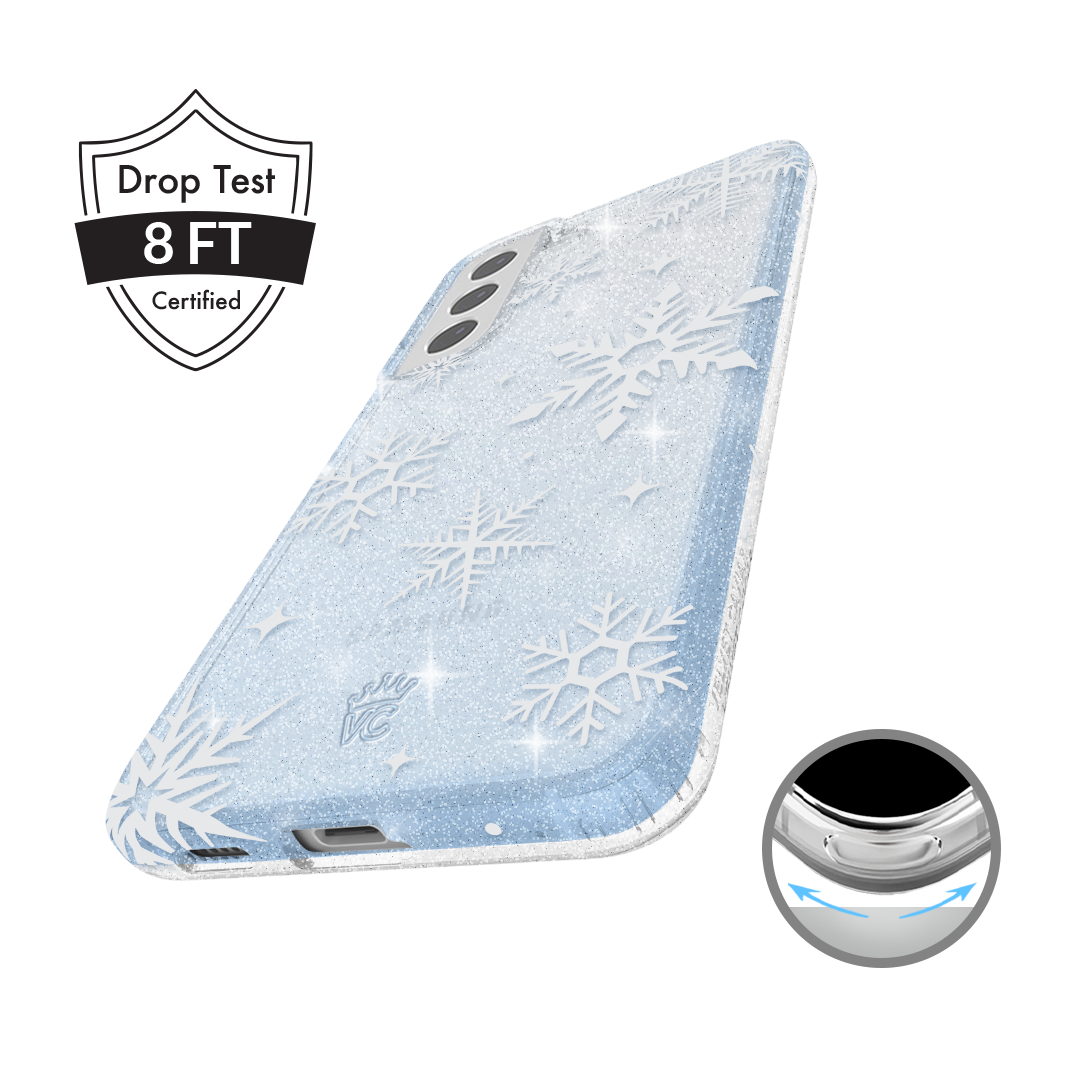 Snow Angel Glitter Samsung Phone Case - Protective Cover for Samsung Galaxy S23/S22/S21 - Sparkly Glitter Design for Women & Girls - Perfect for Holidays, Parties & Everyday Use