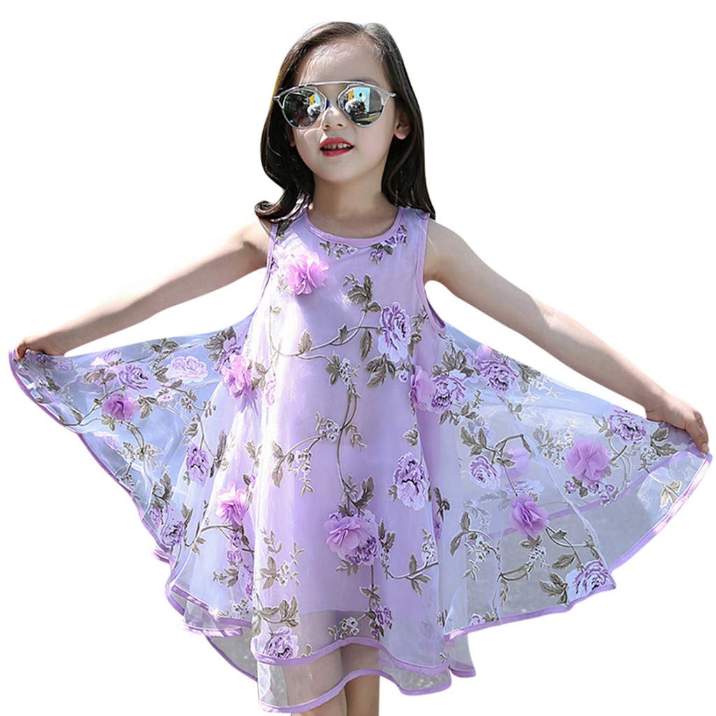 Bmisegm Girls Floral Chiffon Sleeveless Summer Dress - Beach Party Tutu Dress for Kids, Toddler & Baby Girls | Perfect for Outdoor Play, Birthday Parties & Photo Shoots