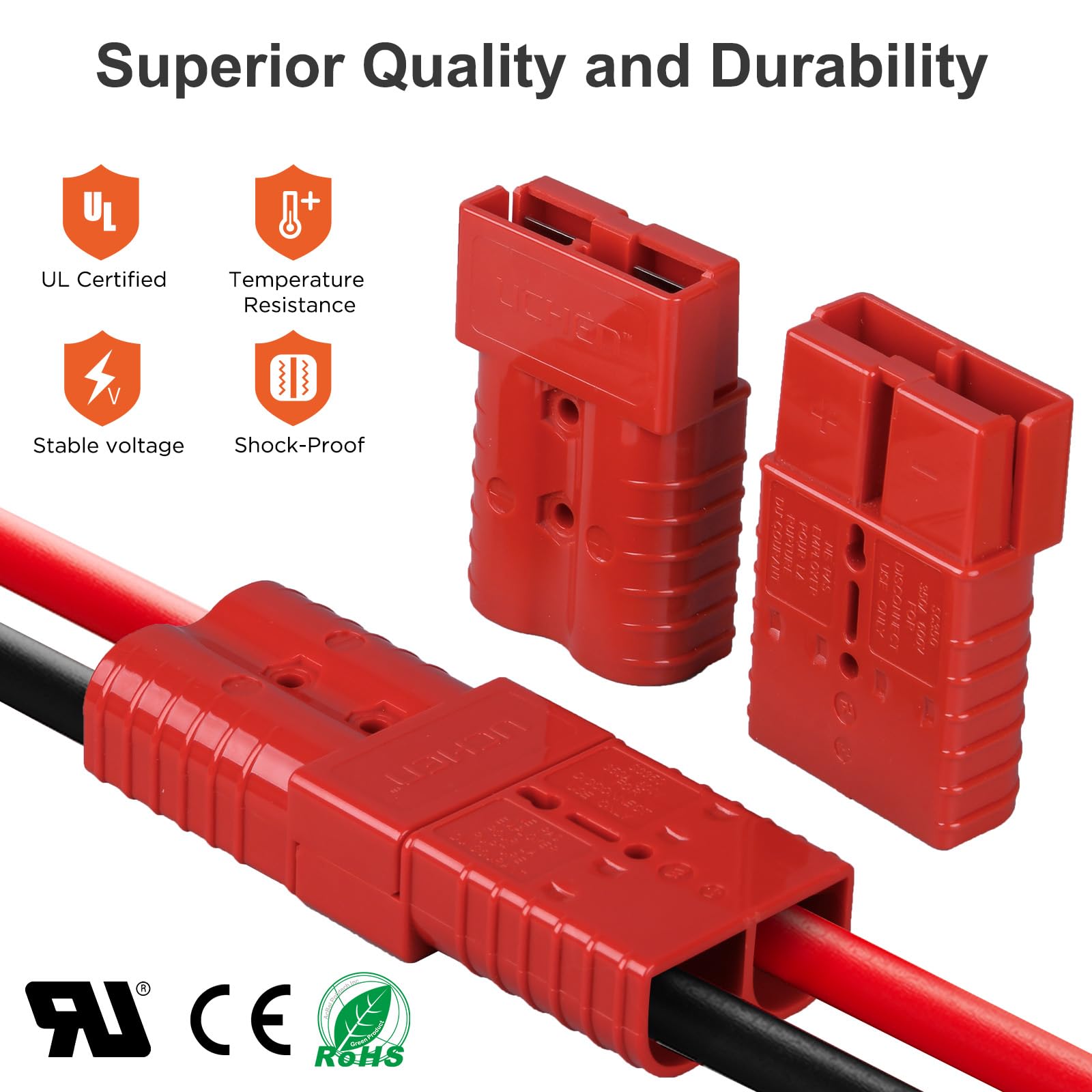2/0-1/0 Gauge 350A Battery Quick Connect Disconnect Terminals - 12V-36V Powerpole Connectors for Car, Bike, ATV, Winches, Lifts & Motors (Red, 2-Pack) - Ideal for Off-Road Vehicles, Marine Applications & Power Equipment