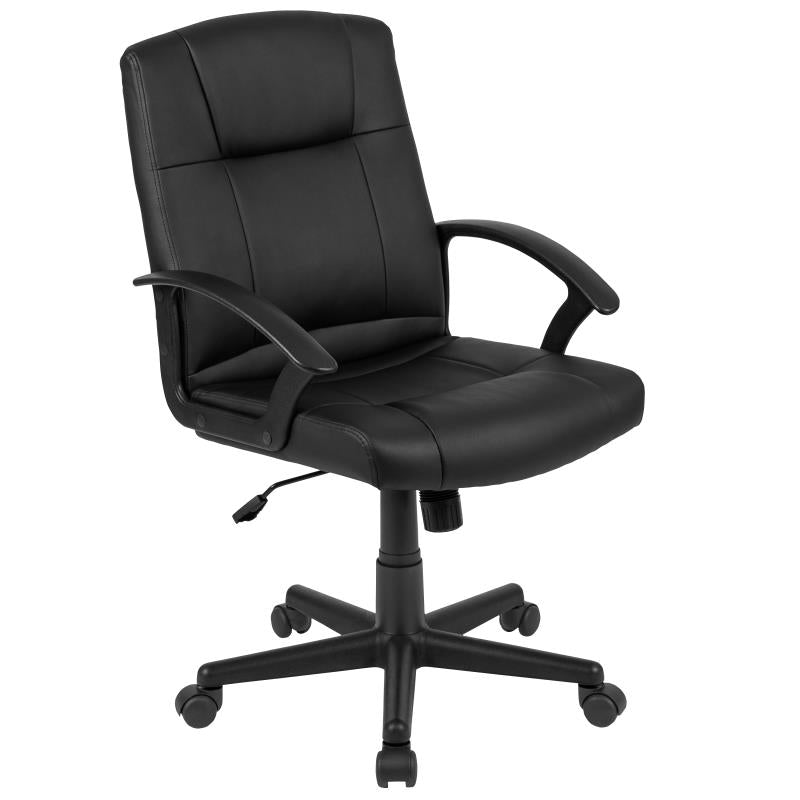FLASH Coffman Mid Back Black Leather Office Chair with Adjustable Arms - BIFMA Certified Ergonomic Task Chair for Home & Office Workspace