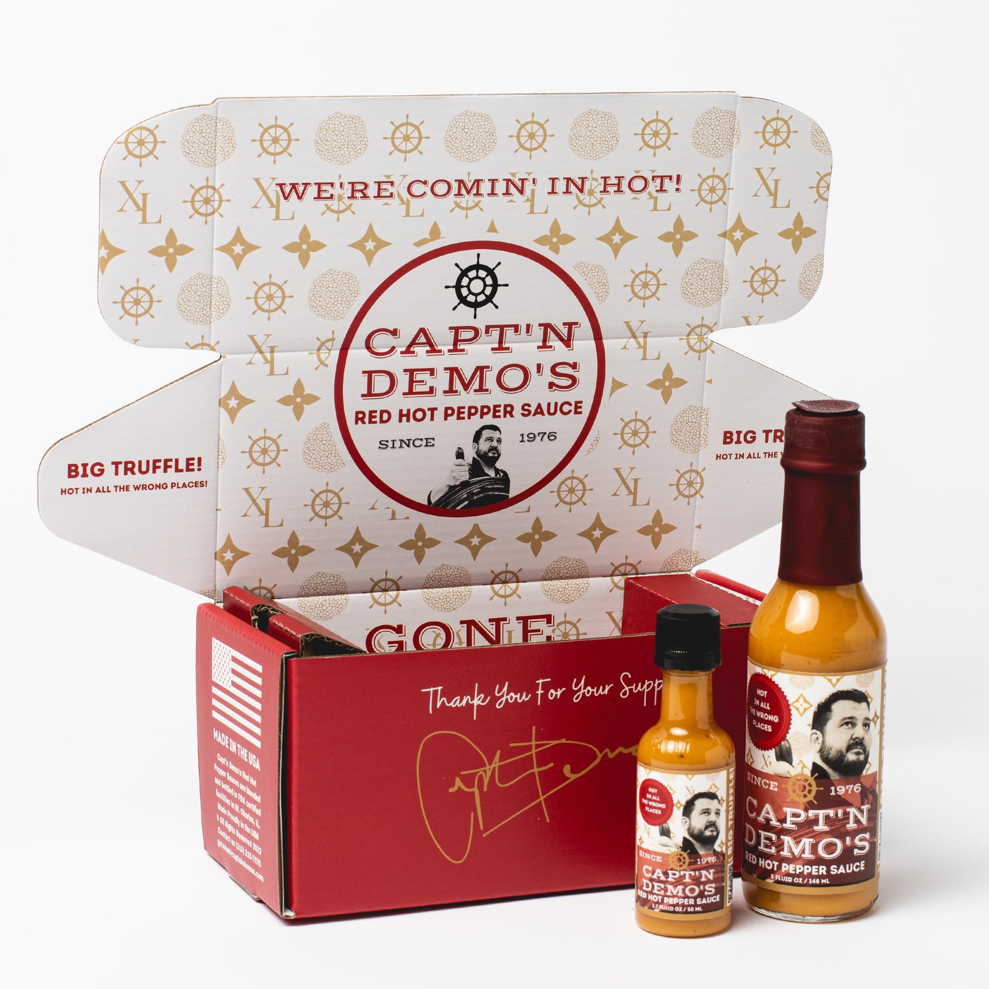CAPTAIN DEMO's Premium Truffle Hot Sauce with Black & White Truffles - Gourmet Spicy Sauce with Garlic & Hot Honey - Includes Free Travel Bottle (1 Pack) - Perfect for Pizza, Wings, Burgers & Gifts