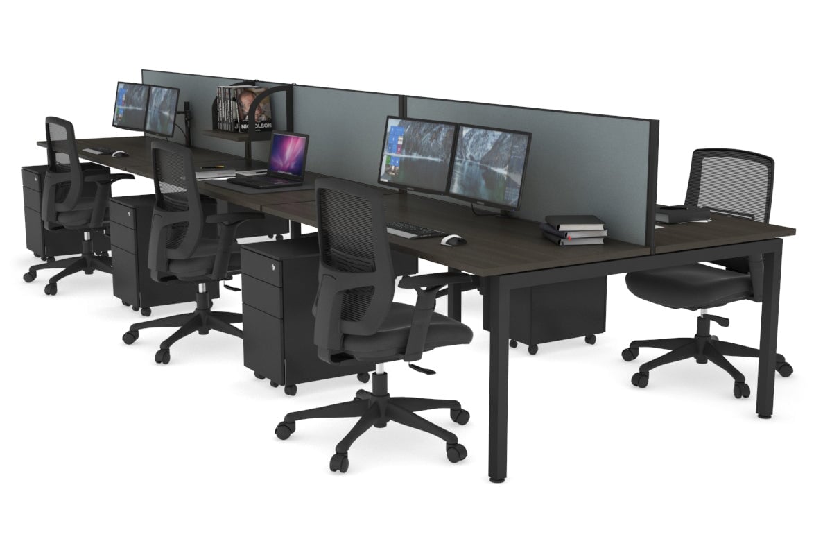Quadro Square Legs 6 Person Office Workstation - 1800L x 700W Modular Desk System for Collaborative Workspaces, Home Offices & Coworking Spaces