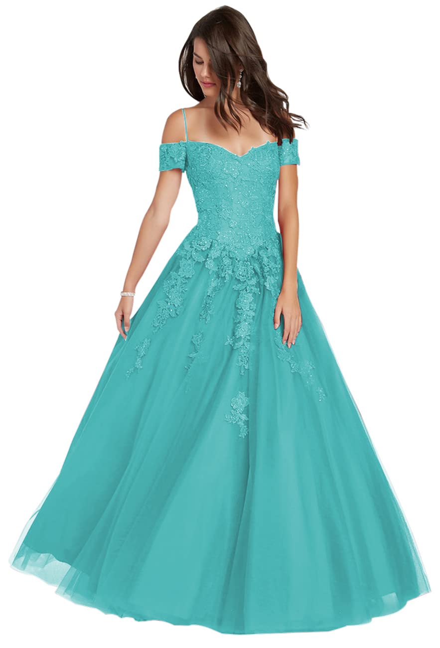 Elegant Off-The-Shoulder Tulle Prom Dress with Lace - A-Line Princess Ball Gown for Women | Perfect for Formal Dances, Weddings & Special Occasions