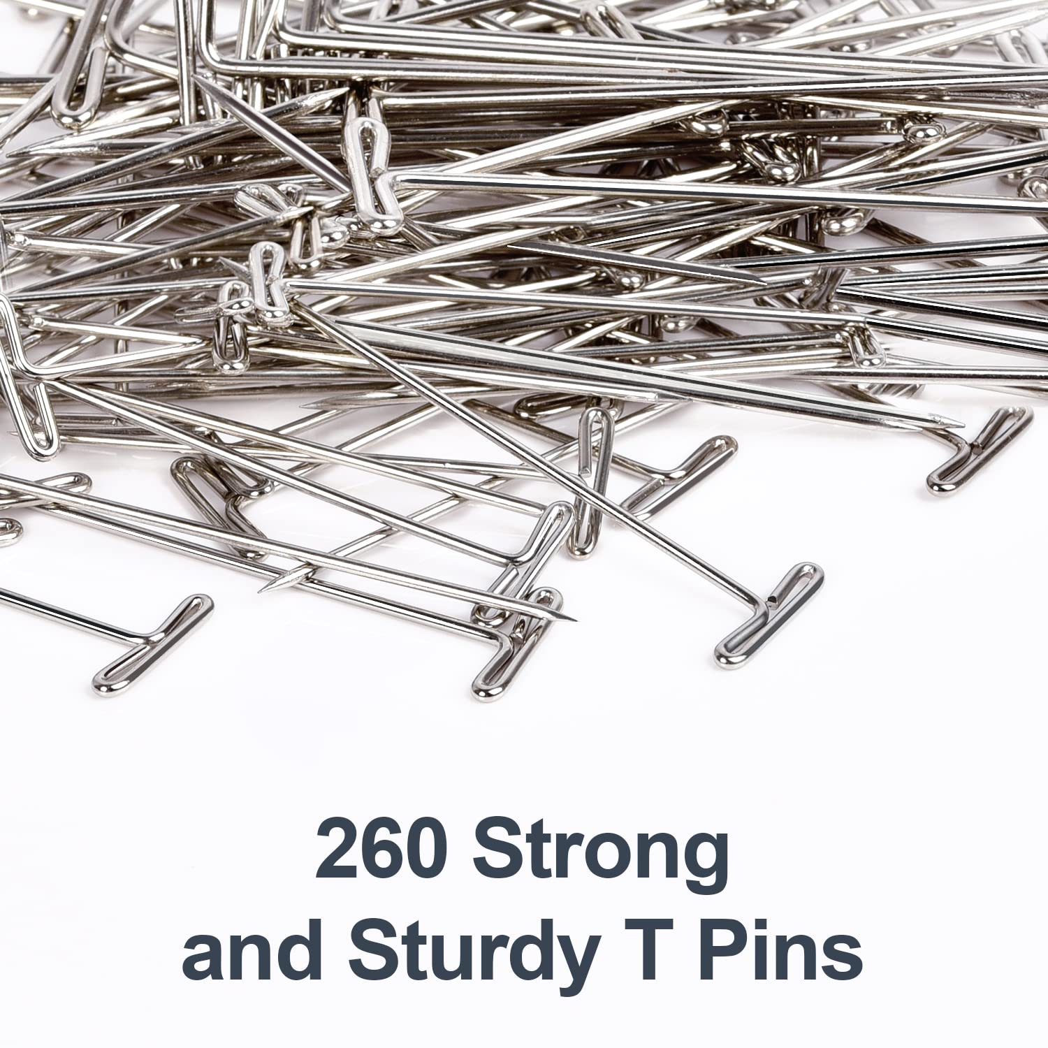 ARRITZ 260pcs T Pins for Wig Making - 5 Sizes (2inch, 1.7inch, 1.4inch, 1.3inch, 1inch) - Straight Sewing Pins for Crochet Blocking, Hat Making, Modeling & DIY Crafts - Perfect for Wig Styling, Fabric Pinning & Sewing Projects