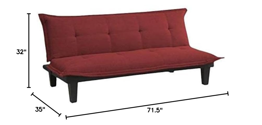 DHP Lodge Convertible Futon Couch Bed - Microfiber Upholstery with Wooden Legs, Red | Space-Saving Sleeper Sofa for Small Apartments, Guest Rooms & Dorm Living