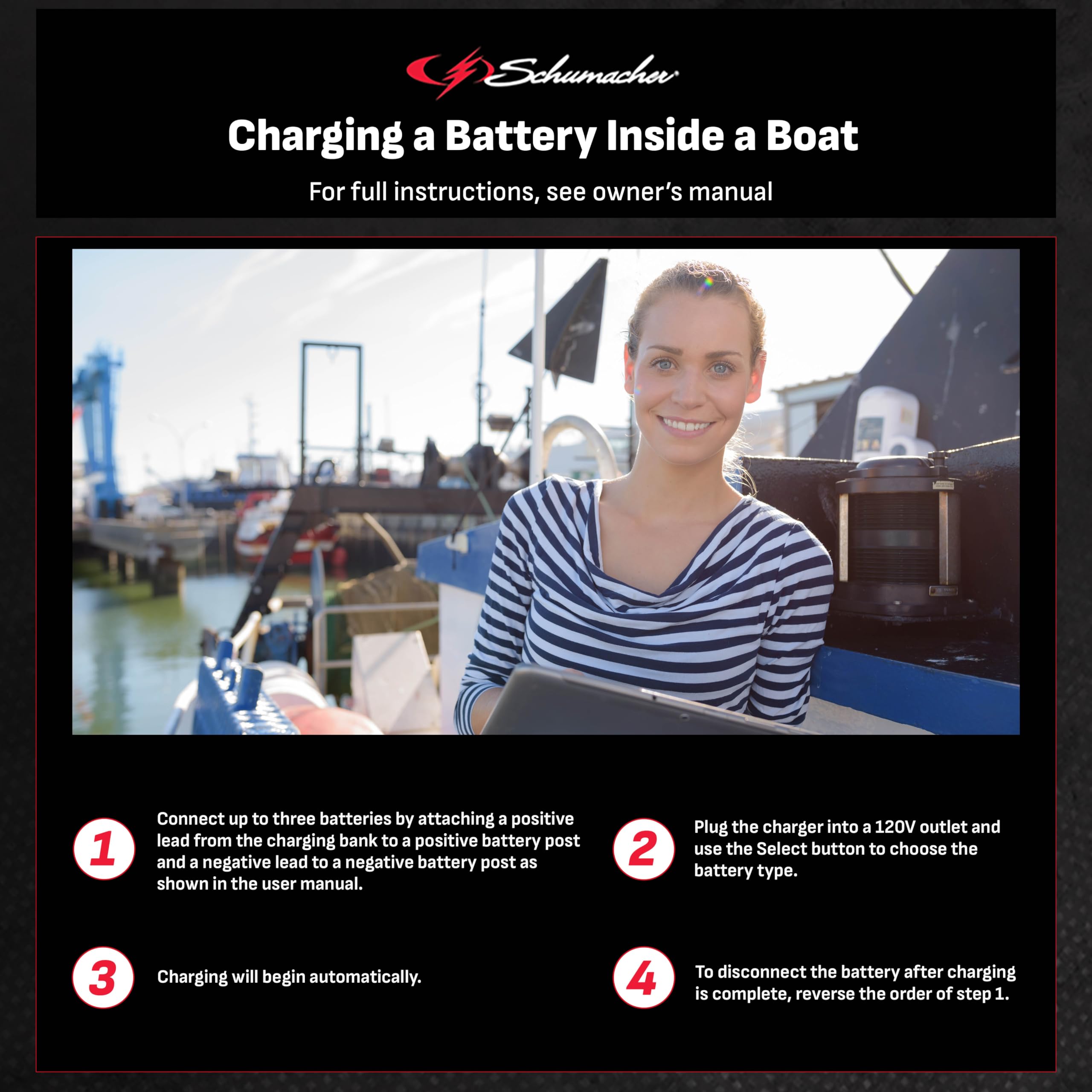 Schumacher SC1389 15 Amp 12V Fully Automatic Battery Charger & Maintainer for Marine, RV, Boat - Direct Mount 3-Battery System - Ideal for Long-Term Storage & Off-Season Maintenance