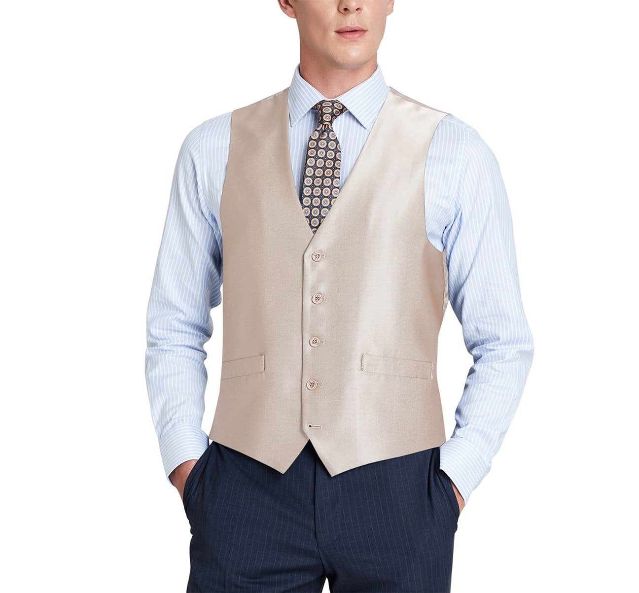 Alessandro Vitello by Renoir Beige Formal Regular Fit Suit Vest Sharkskin Waistcoat 207 3 | Men's Business Attire for Weddings, Office & Special Occasions