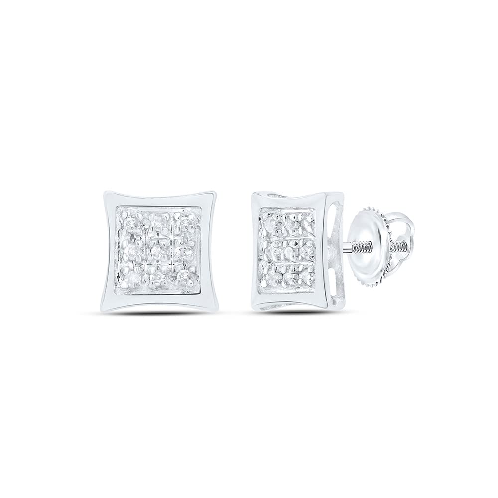 10K White Gold Women's Round Diamond Kite Square Stud Earrings 1/20 CTTW - Elegant Everyday Jewelry for Work & Special Occasions
