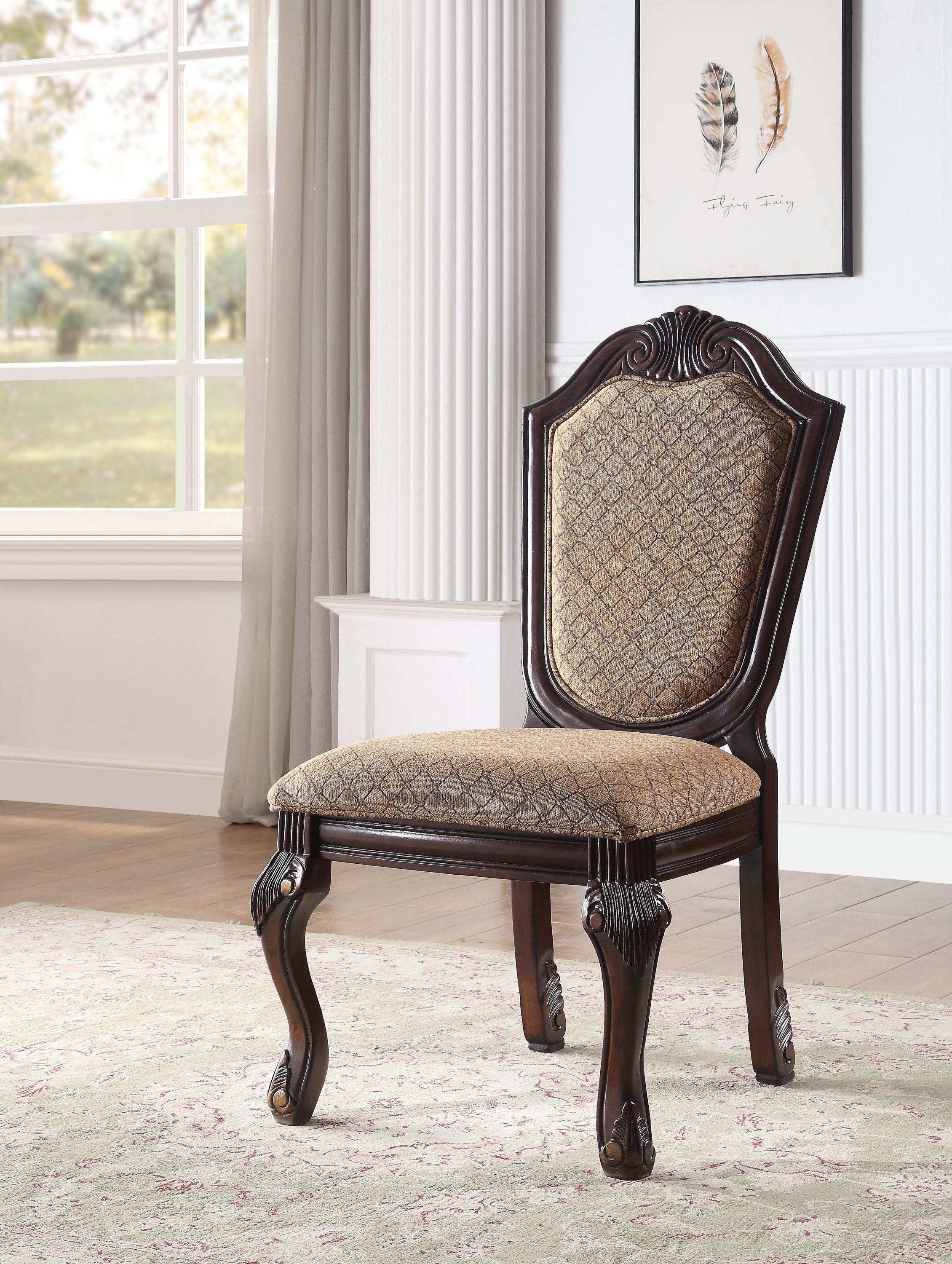 Chateau De Ville Fabric & Espresso Finish Side Chairs (Set of 2) - Elegant Dining Room Chairs for Home, Office, and Restaurant Use