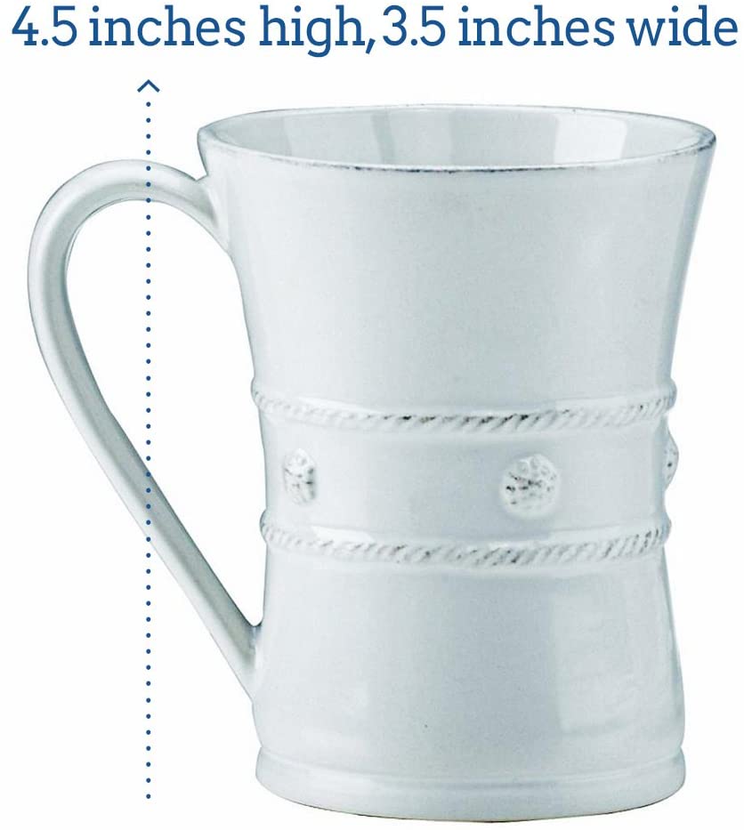Juliska Berry & Thread 13 oz Whitewash Coffee Mug Set of 4 - Elegant Farmhouse Style Cups for Coffee, Tea, or Hot Chocolate - Perfect for Home, Office, or Gift Giving