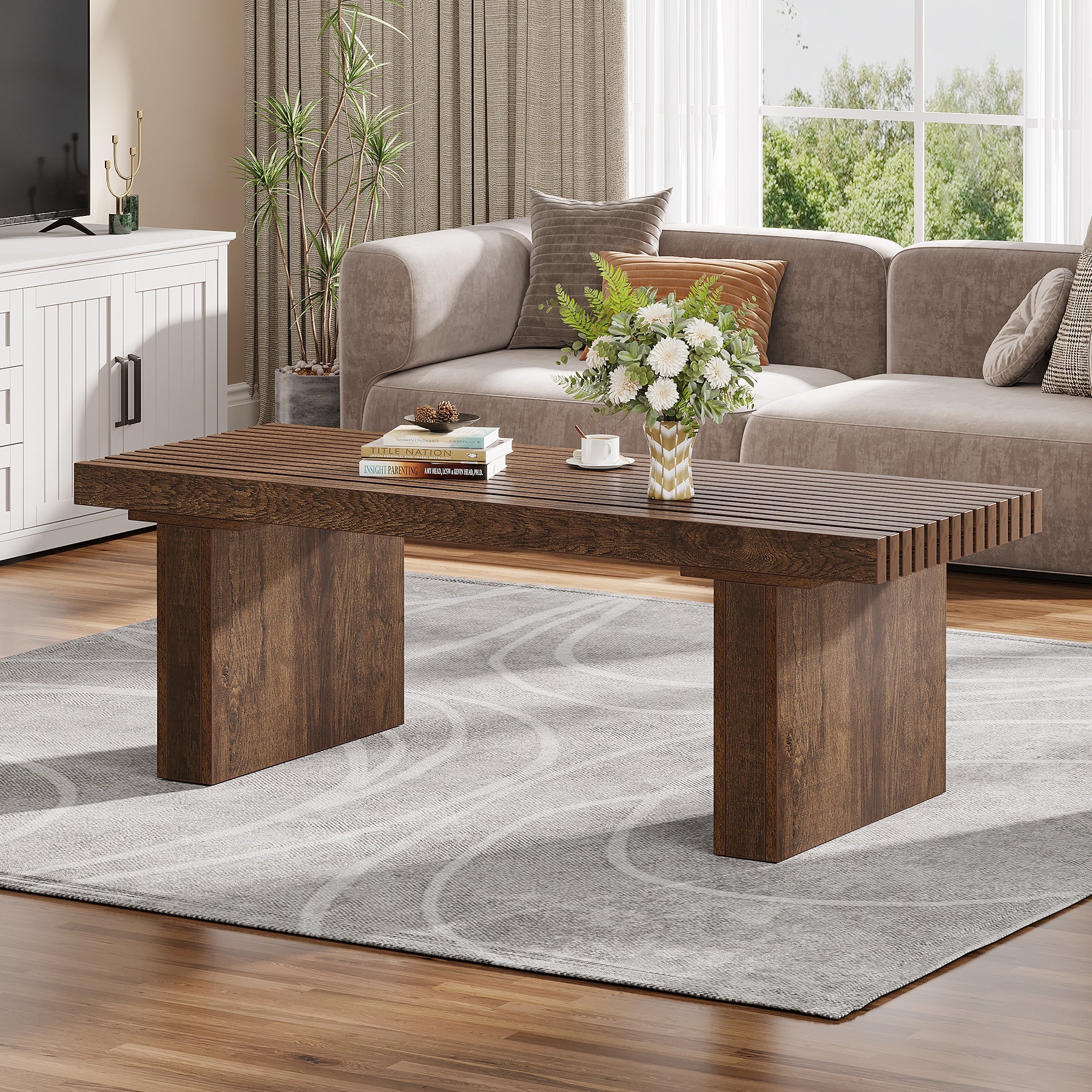 47.2 Inch Modern Wooden Coffee Table - Rectangle Living Room Center Table for Home Decor, Sofa & Lounge Furniture - Perfect for Living Spaces, Family Rooms & Offices