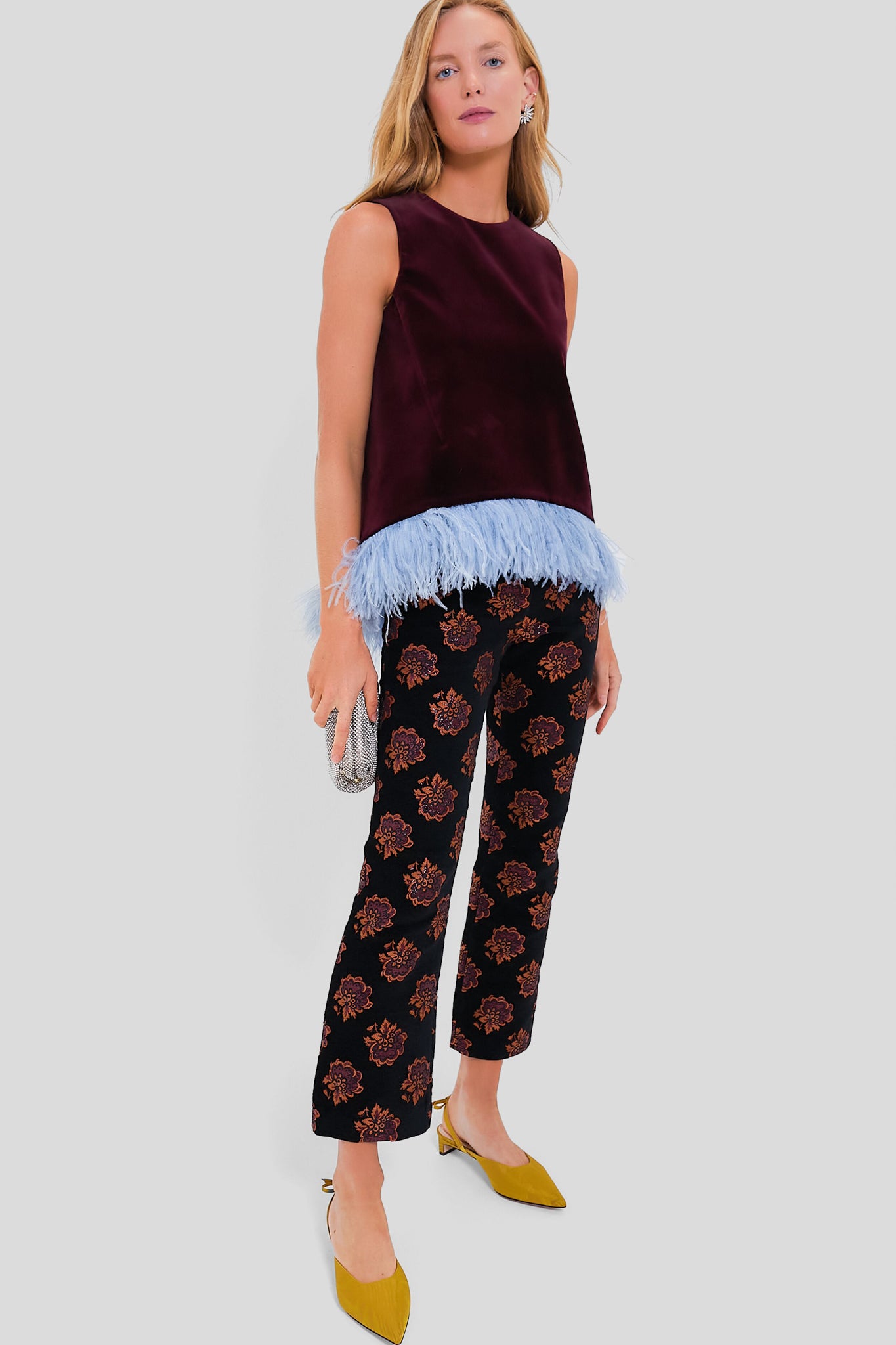 Bourdeaux Solid La Scala Top with Feathers - Elegant Women's Blouse for Parties & Special Occasions | Perfect for Evening Events, Weddings & Date Nights