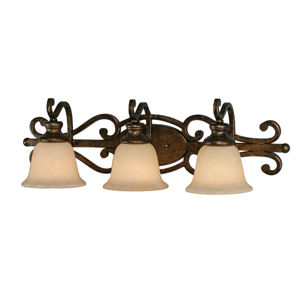 Heartwood 3-Light Bathroom Vanity Light Fixture in Burnt Sienna with Tea Stone Glass Shades - Perfect for Modern and Rustic Bathroom Decor
