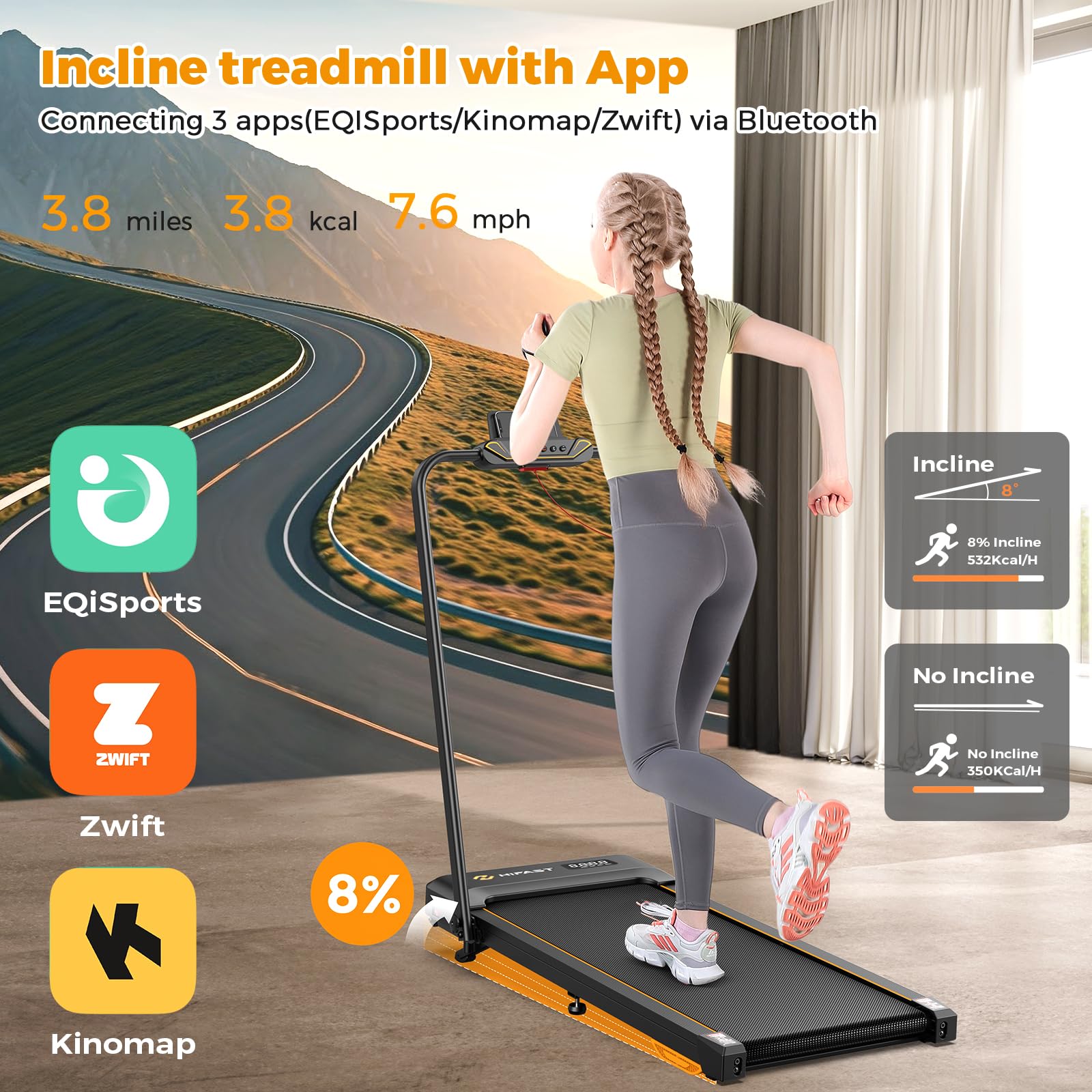 Foldable Under Desk Treadmill with Handle Bar & Incline - Portable Walking Pad for Home Office - Remote Control & APP Connectivity - Perfect for Small Spaces & Work from Home Fitness