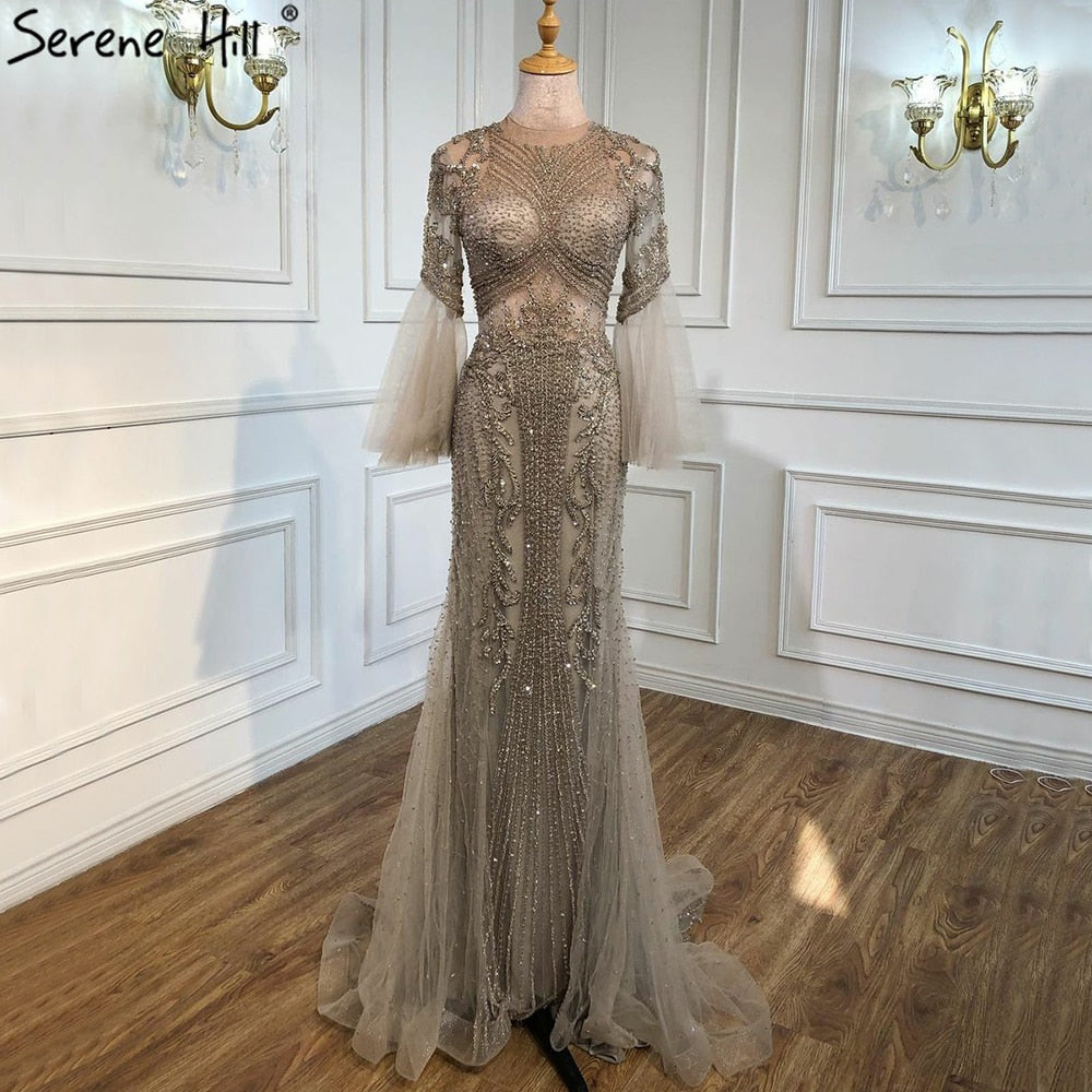 Luxury Beaded Muslim Evening Gowns for Women - Elegant Mermaid Caramel Dresses for Parties & Special Occasions | Serene Hill LA70289 | Perfect for Weddings, Galas & Formal Events