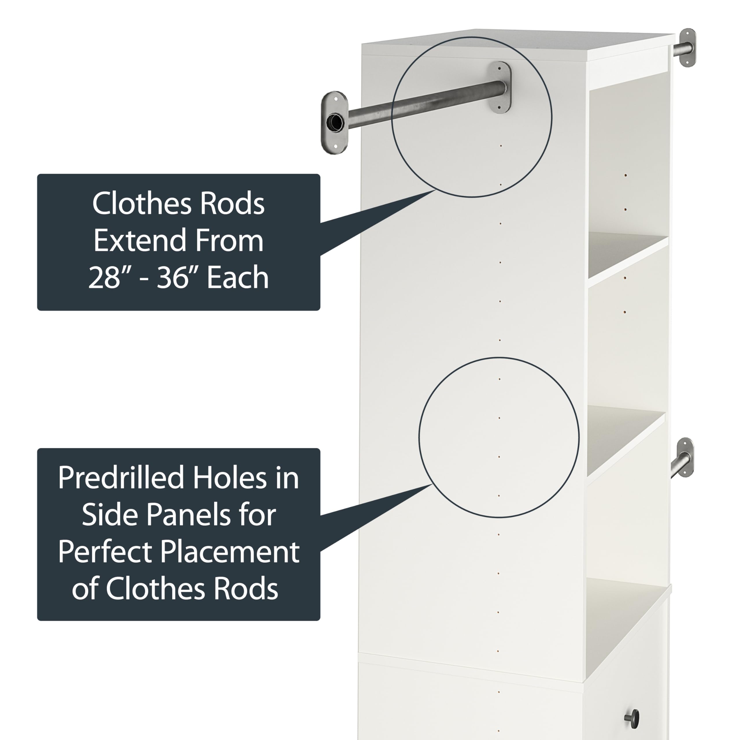 Systembuild Beckett White Closet Storage Organizer - Space-Saving Wardrobe & Closet Organization Solution for Bedrooms, Walk-In Closets & Small Spaces