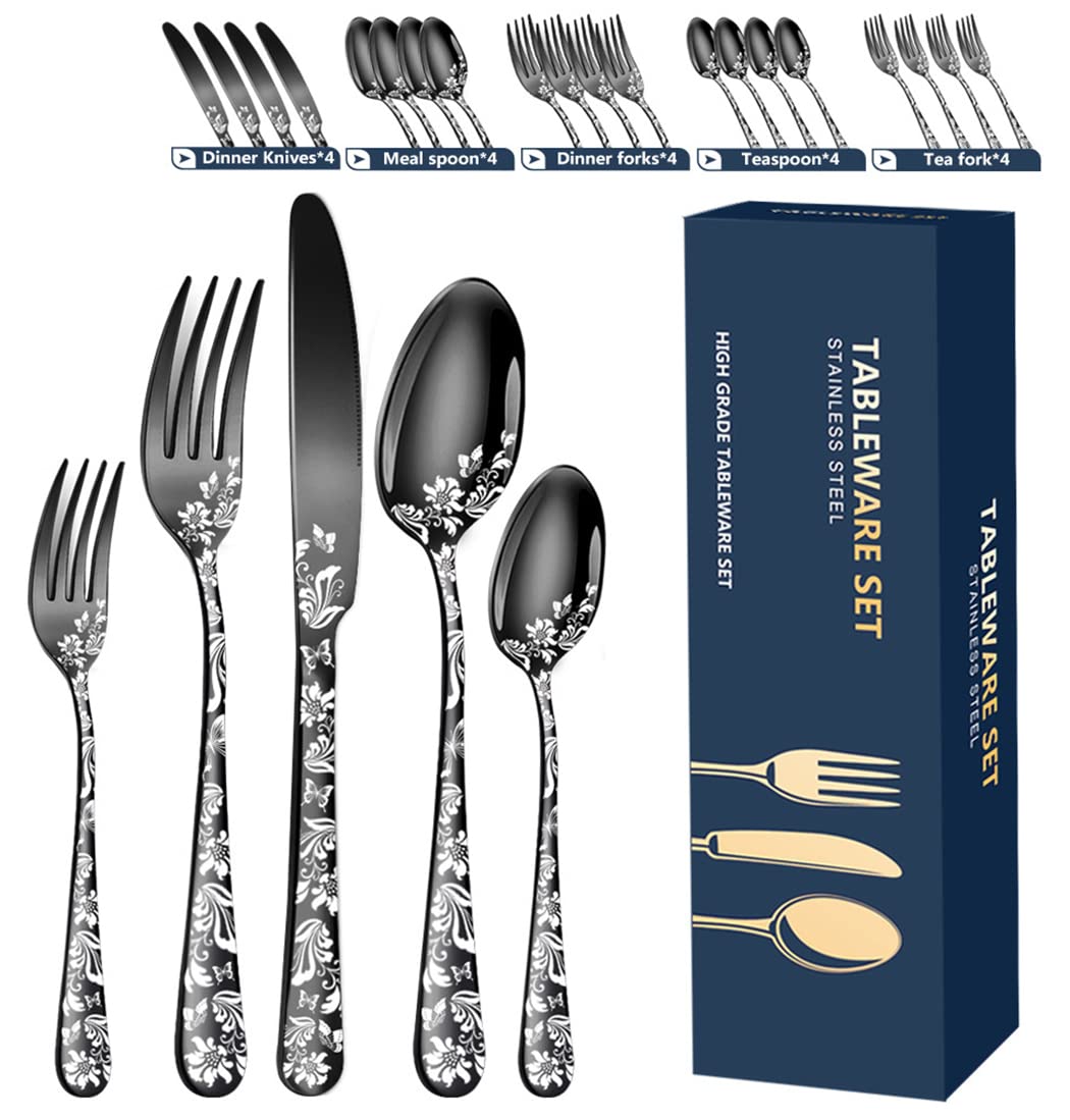 20-Piece Stainless Steel Flatware Set for 4 - Rose Gold Silverware Cutlery with Unique Pattern Design | Includes Dinner Knives, Forks & Spoons | Dishwasher Safe | Perfect for Dining, Entertaining & Everyday Use