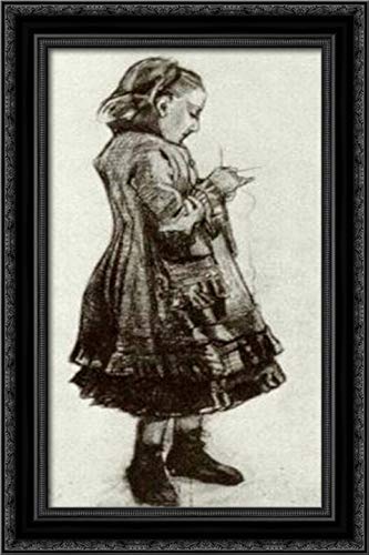 Vincent van Gogh Girl Standing Knitting 16x24 Black Ornate Wood Framed Canvas Art - Perfect for Living Room, Bedroom & Office Wall Decor