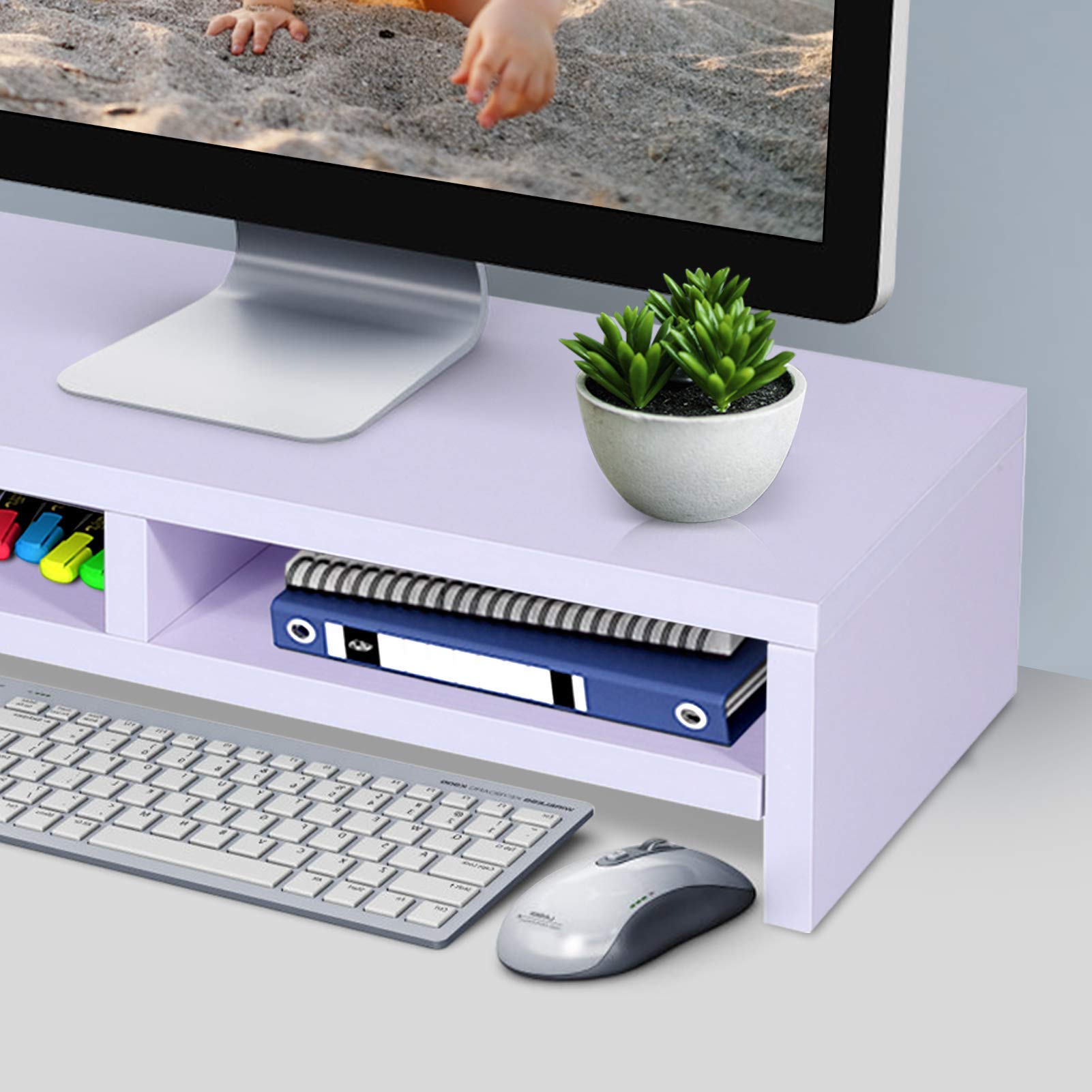 2-Tier Solid Wood Monitor Riser Stand with Storage Grids - 19.7