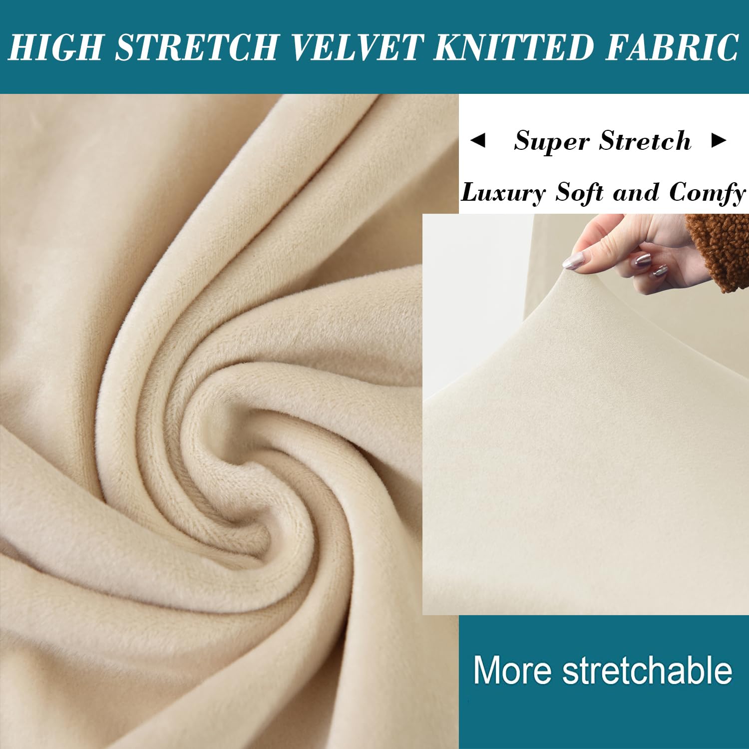4-Pack Stretch Velvet Bar Stool Covers with Backs & Elastic Bands - Washable Seat Covers for Bar Chairs, High Chairs & Counter Stools - Perfect for Home, Kitchen, Restaurant & Cafe Decor (Beige)