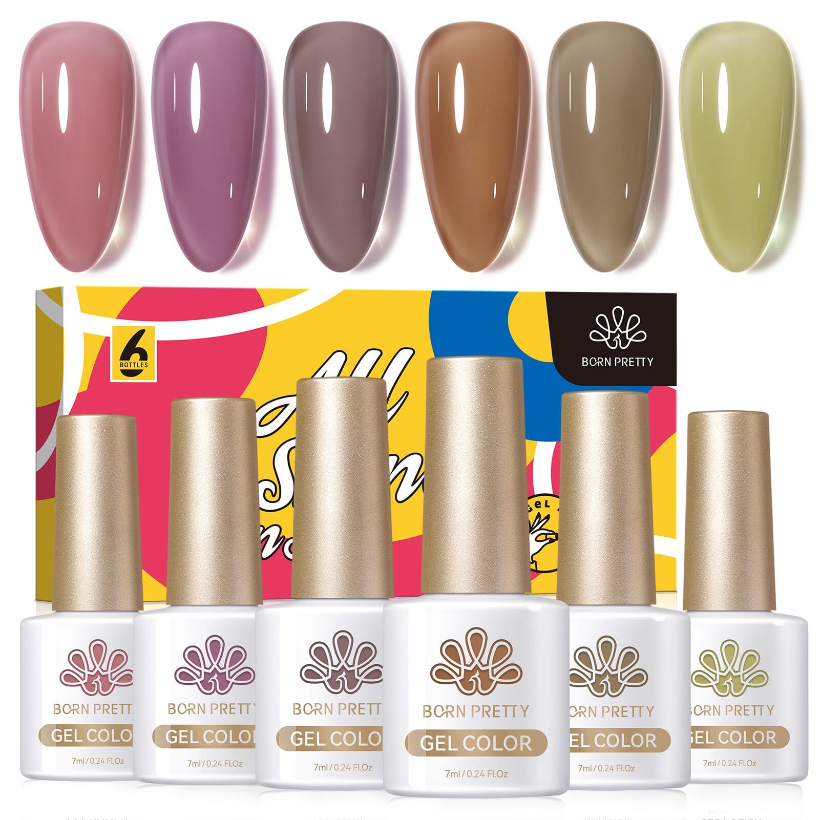 6 Colors Milky Jelly Gel Set - Smoky Rose 7ml Nail Polish for Women | Long Lasting & Non-Toxic | Perfect for Manicures, Pedicures & Nail Art Designs
