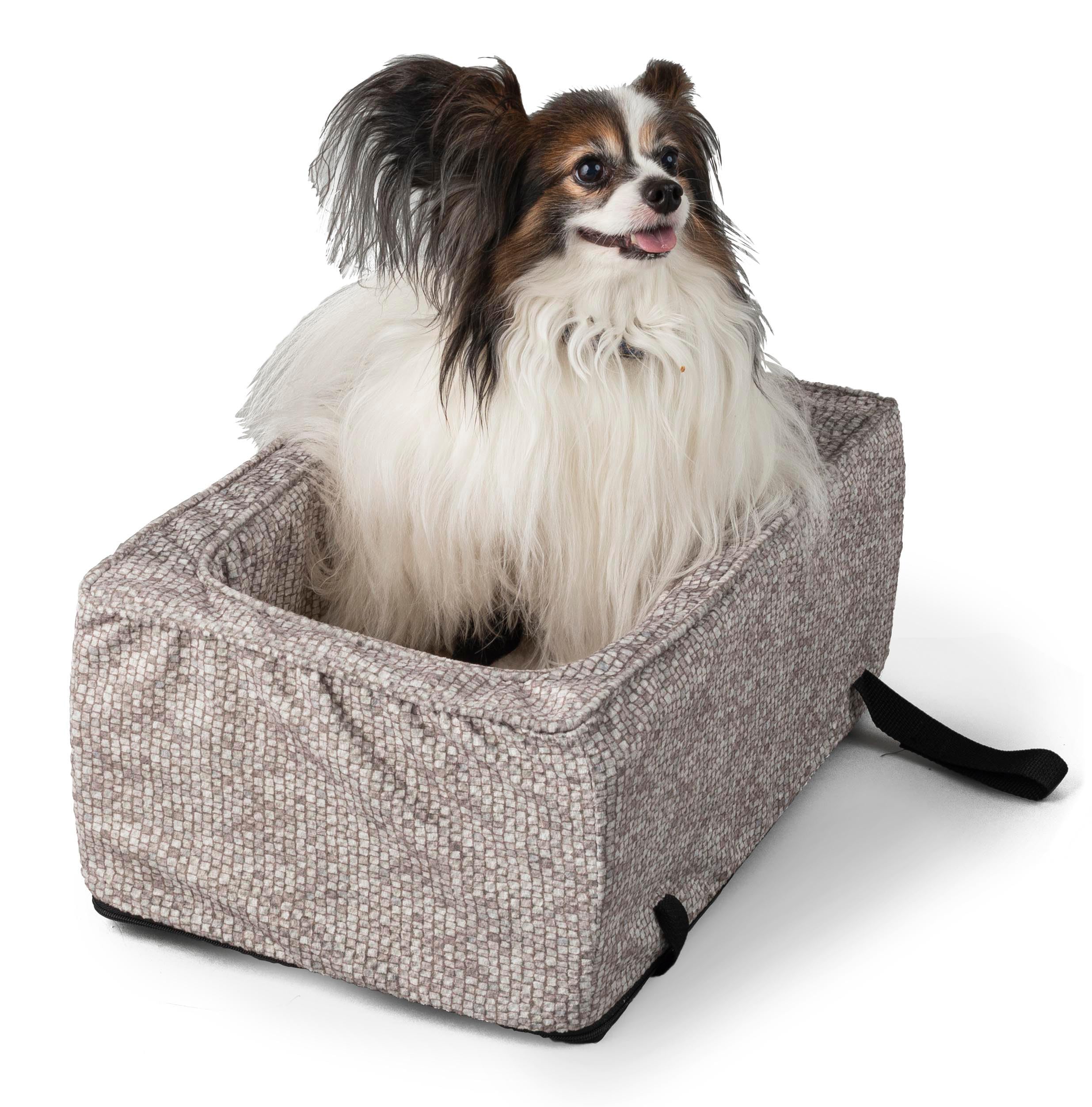 **Snoozer Large Console Dog Car Seat - Travel Bed Carrier for Small Dogs up to 12 lbs | Safe & Calm Pet Travel with Adjustable Harness Strap | Removable Machine-Washable Merlin Linen Cover | Perfect for Road Trips & Vet Visits**