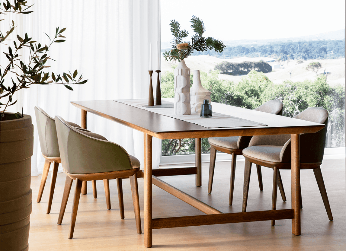 Otway Trestle Dining Table 255cm Light Walnut - Perfect for Farmhouse Kitchens, Dining Rooms & Open Concept Living Spaces
