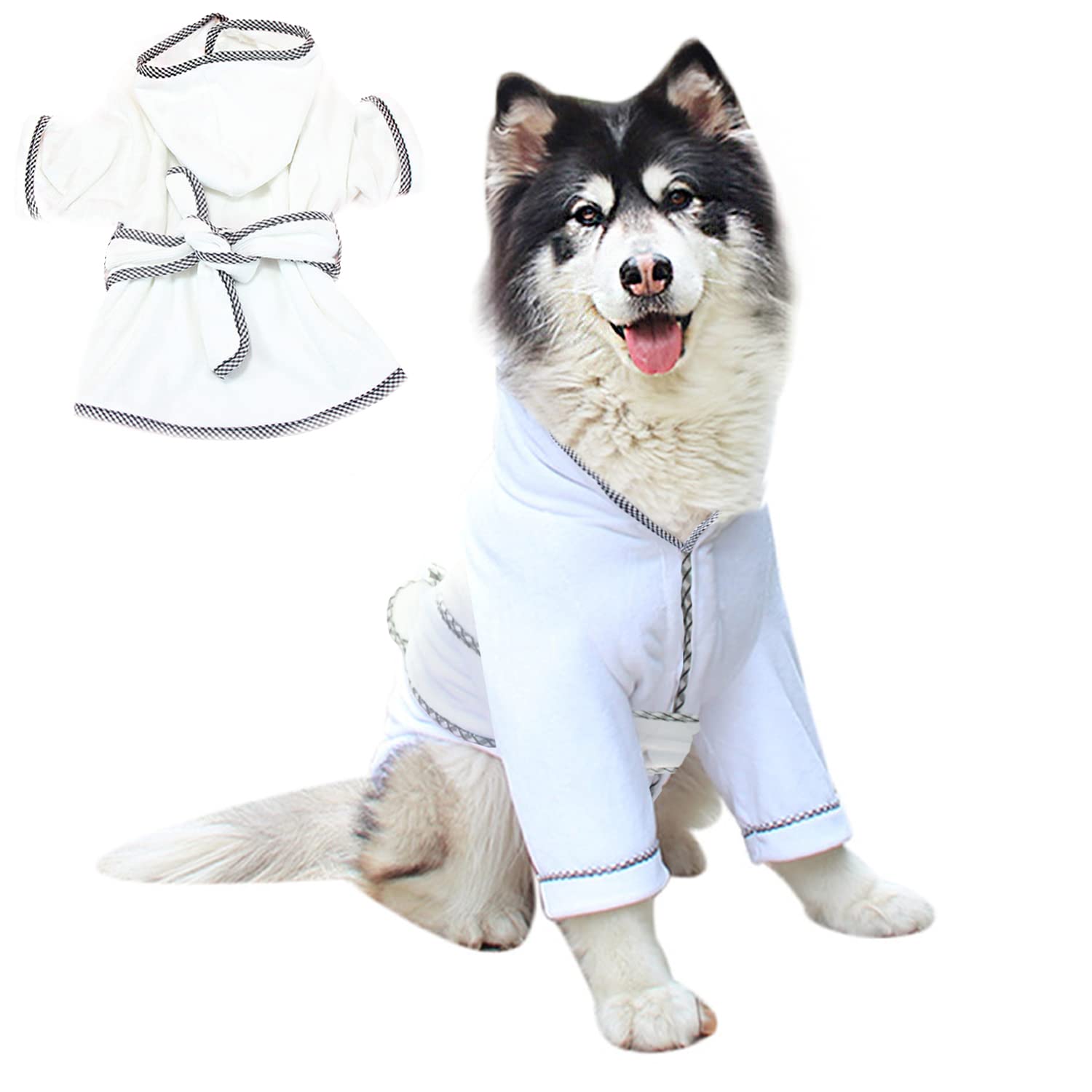 Premium Dog Bathrobe - Microfiber Fast Drying Absorbent Hooded Bath Towel for Small Medium Large Dogs & Cats (3XL, White) | Post-Bath Drying & Grooming, Spa Day, Pet Relaxation at Home