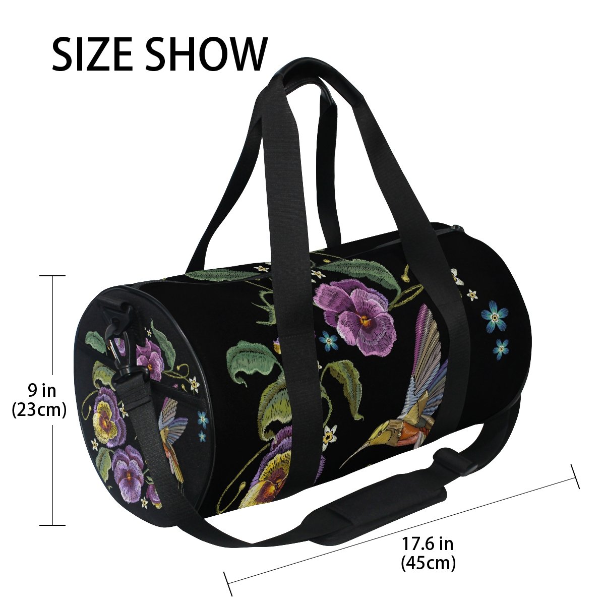 Lightweight Canvas Gym Bag with Leaf Hummingbirds Embroidery - Durable Sports Duffel for Travel, Workout & Yoga - Perfect for Gym, Travel & Outdoor Activities