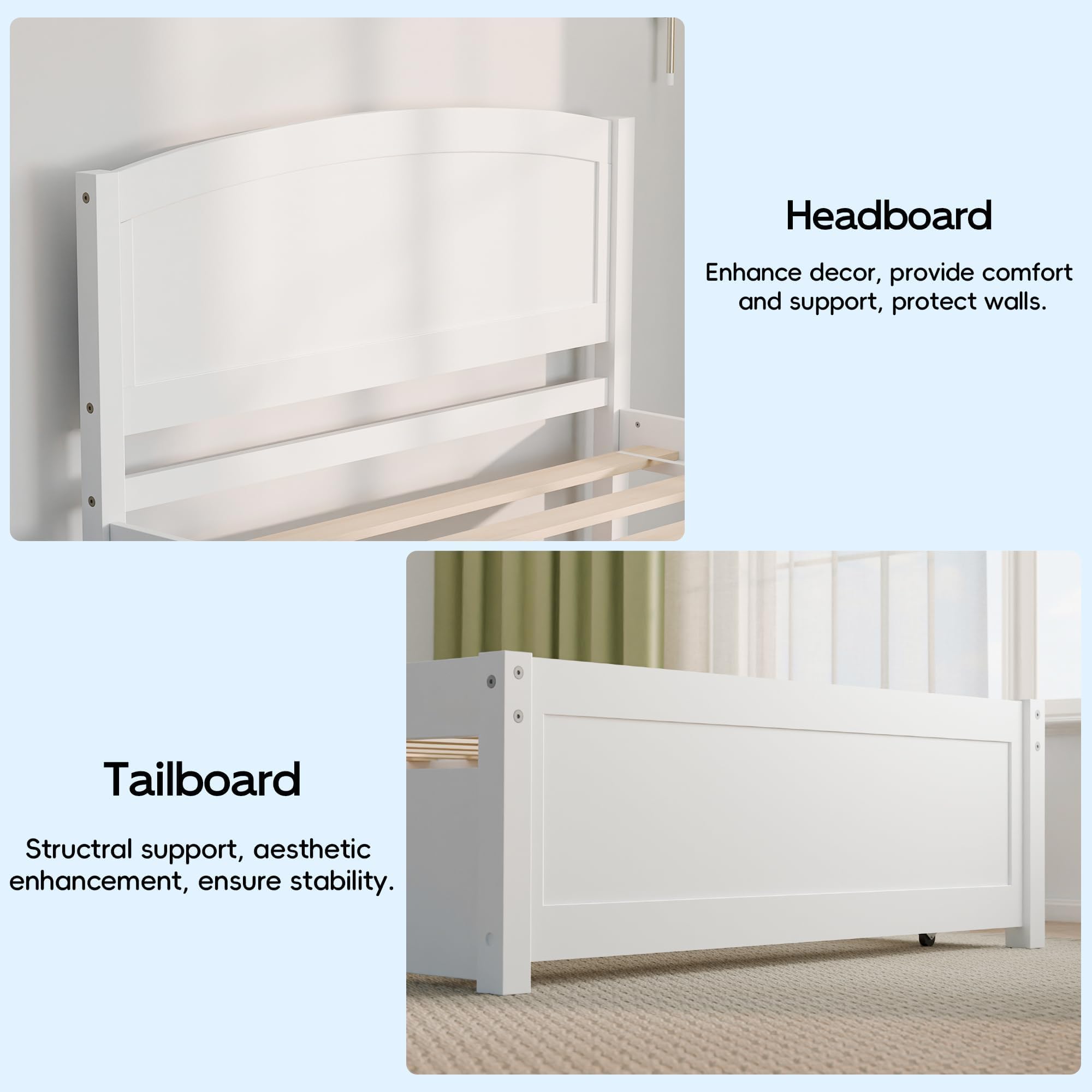 Solid Wood Twin Size Daybed with Trundle - Pull Out Extendable Guest Bed with Slat Support (White) - Perfect for Small Spaces, Guest Rooms & Dorm Rooms
