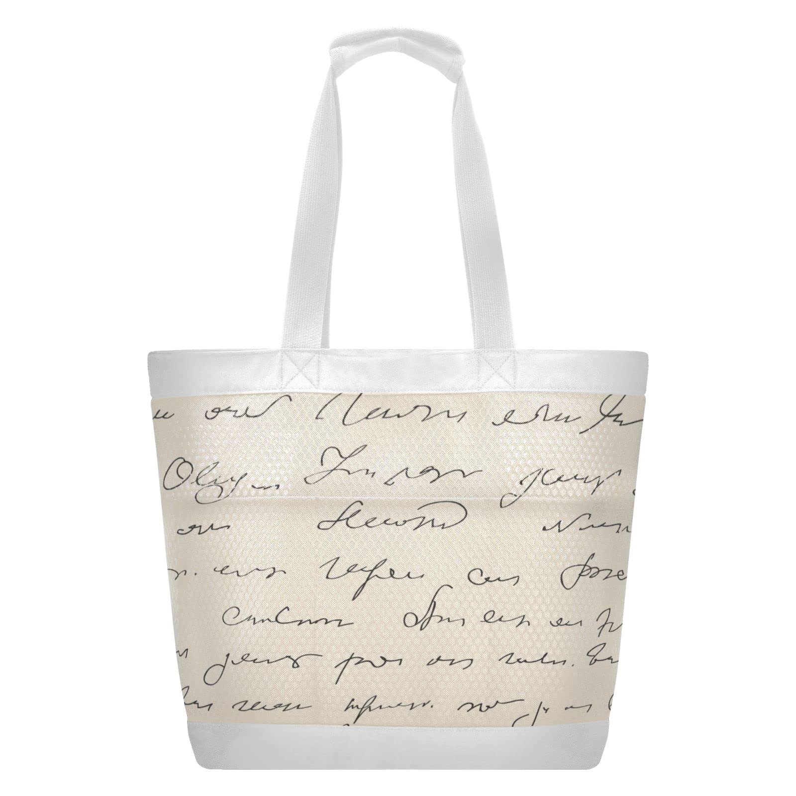 J JOYSAY Abstract Handwritten Text Mesh Beach Tote Bag - Large Waterproof & Sandproof Shoulder Bag for Women, Yoga, Dance, Pool & Seaside | Perfect for Beach Trips, Gym, Travel & Summer Outings