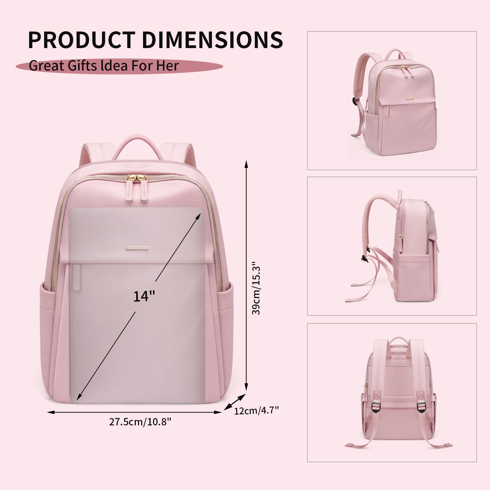 GOLF SUPAGS Women's Laptop Backpack with Separate 14 Inch Laptop Compartment - Stylish Work Travel Backpack for College, Office & Daily Use - Perfect for Commuting, Business Trips & Campus Life